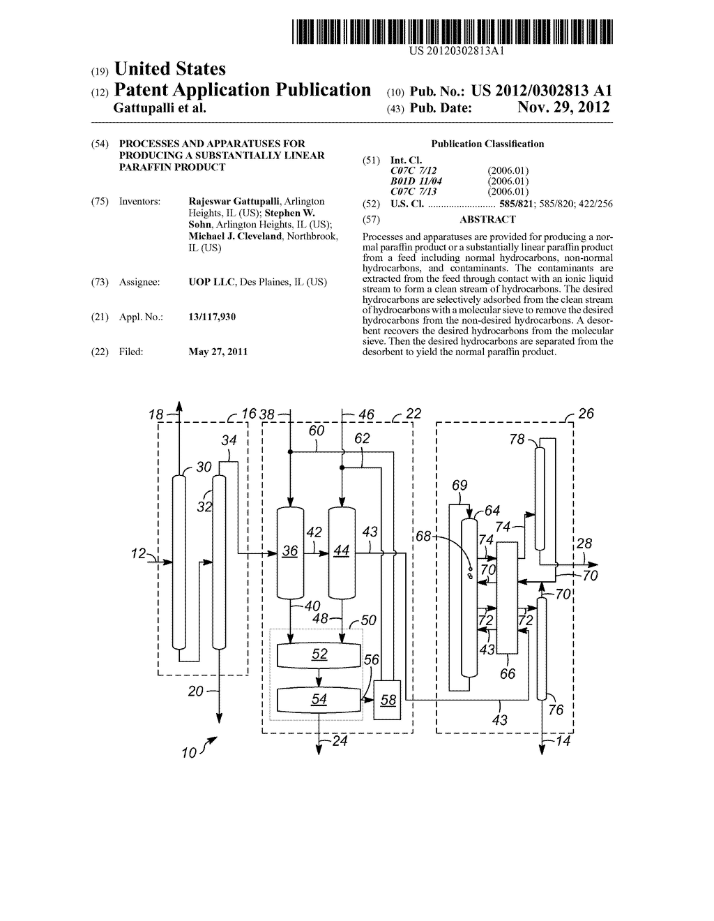 PROCESSES AND APPARATUSES FOR PRODUCING A SUBSTANTIALLY LINEAR PARAFFIN     PRODUCT - diagram, schematic, and image 01