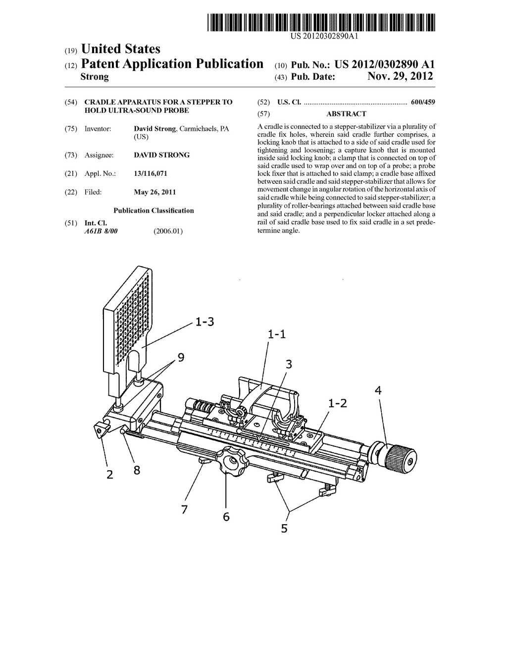 CRADLE APPARATUS FOR A STEPPER TO HOLD ULTRA-SOUND PROBE - diagram, schematic, and image 01