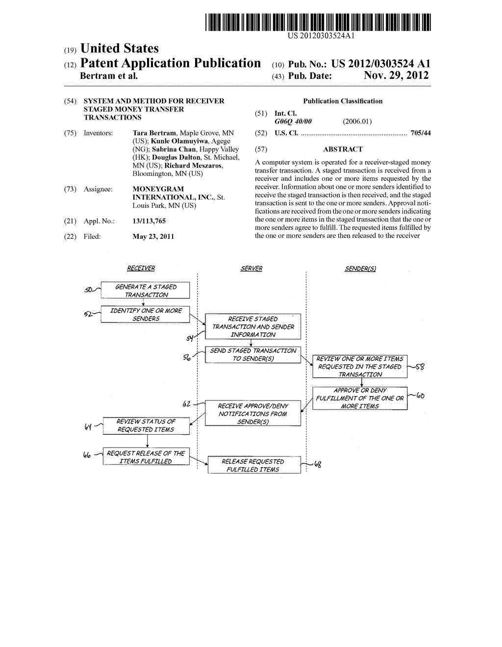 SYSTEM AND METHOD FOR RECEIVER STAGED MONEY TRANSFER TRANSACTIONS - diagram, schematic, and image 01