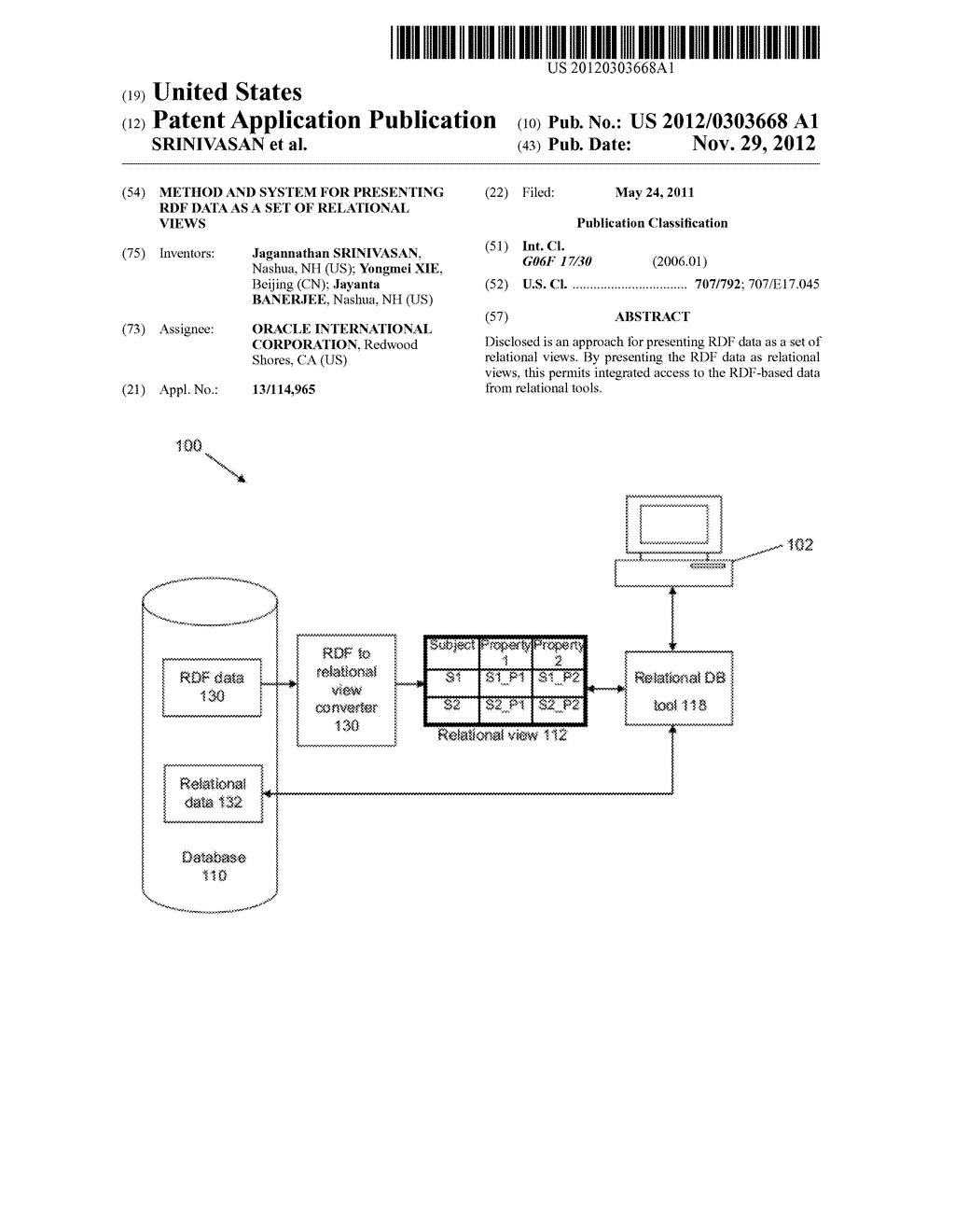 METHOD AND SYSTEM FOR PRESENTING RDF DATA AS A SET OF RELATIONAL VIEWS - diagram, schematic, and image 01