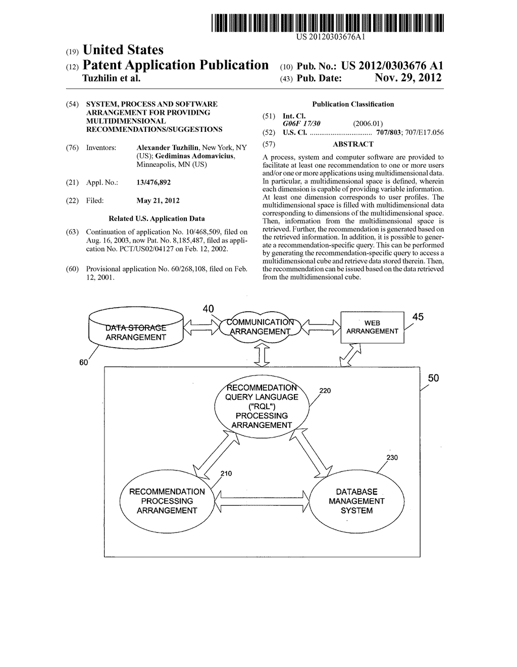 System, Process and Software Arrangement for Providing Multidimensional     Recommendations/Suggestions - diagram, schematic, and image 01