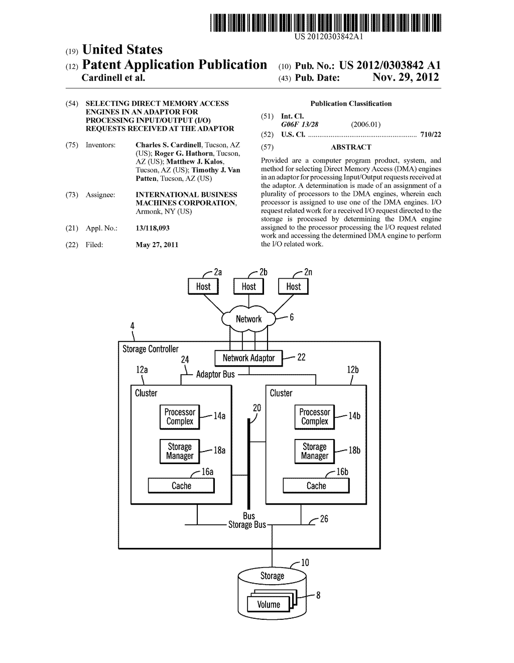 SELECTING DIRECT MEMORY ACCESS ENGINES IN AN ADAPTOR FOR PROCESSING     INPUT/OUTPUT (I/O) REQUESTS RECEIVED AT THE ADAPTOR - diagram, schematic, and image 01