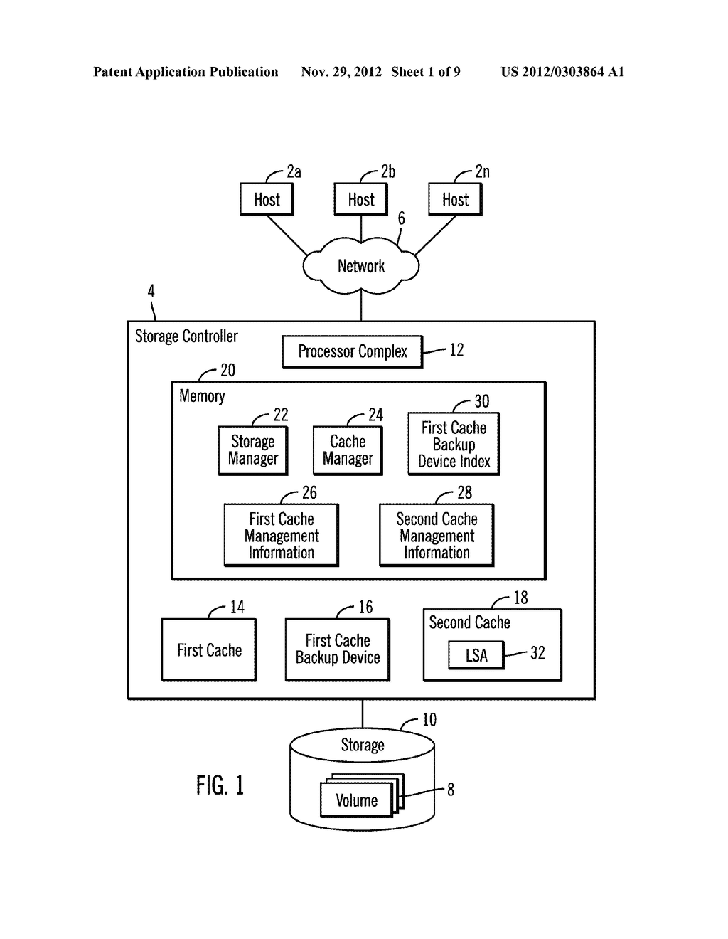 CACHE MANAGEMENT OF TRACKS IN A FIRST CACHE AND A SECOND CACHE FOR A     STORAGE - diagram, schematic, and image 02