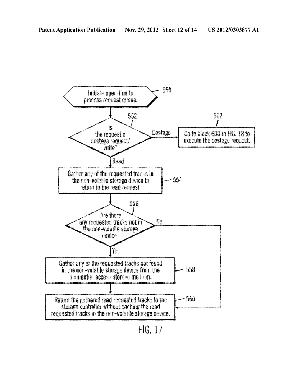 USING AN ATTRIBUTE OF A WRITE REQUEST TO DETERMINE WHERE TO CACHE DATA IN     A STORAGE SYSTEM HAVING MULTIPLE CACHES INCLUDING NON-VOLATILE  STORAGE     CACHE IN A SEQUENTIAL ACCESS STORAGE DEVICE - diagram, schematic, and image 13