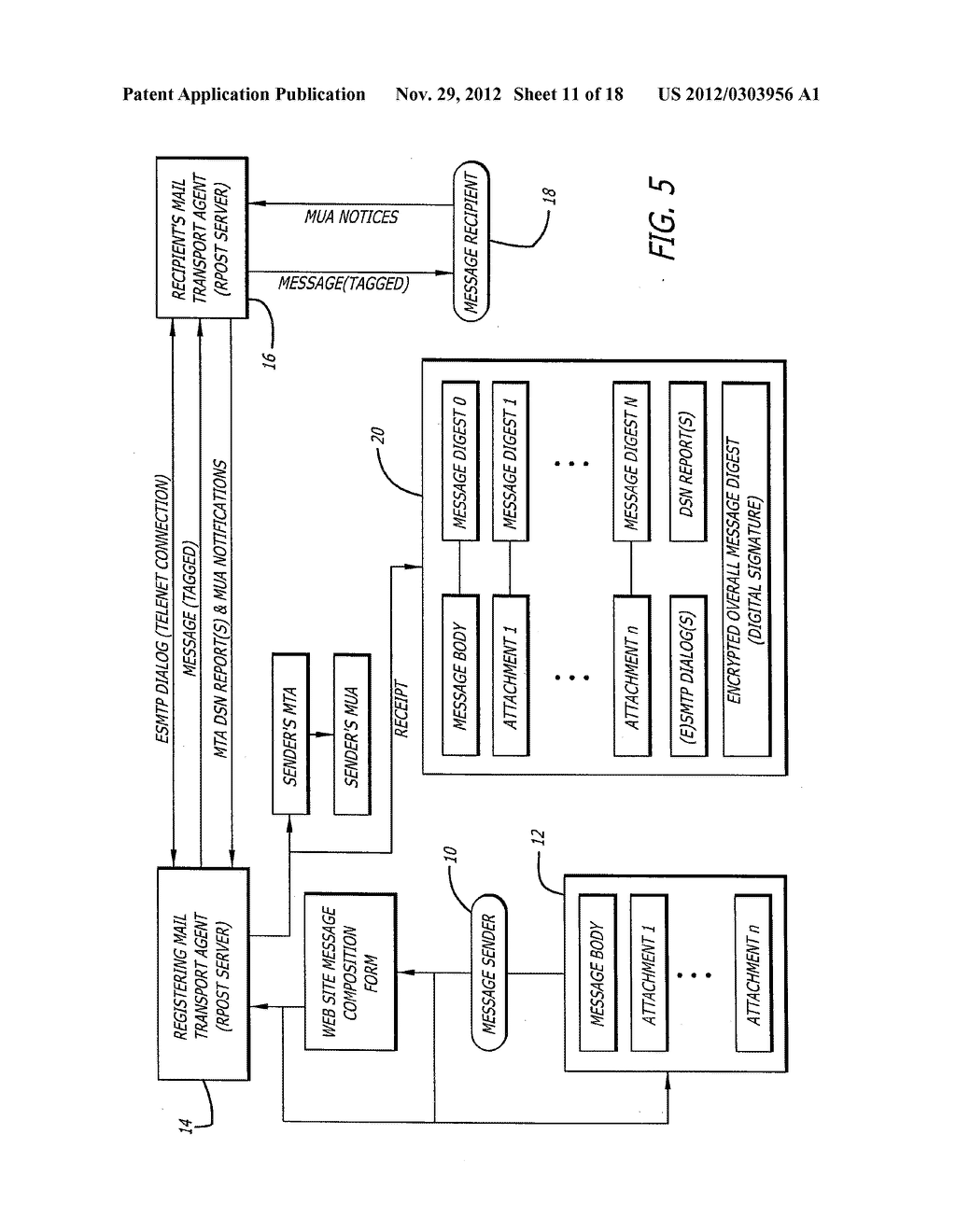 SYSTEM AND METHOD FOR VERIFYING DELIVERY AND INTEGRITY OF ELECTRONIC     MESSAGES - diagram, schematic, and image 12