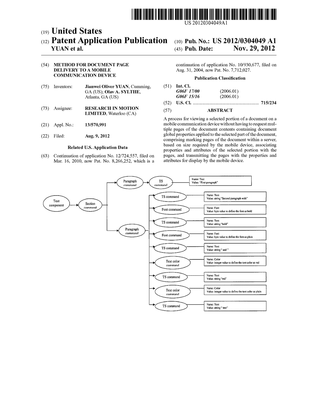 METHOD FOR DOCUMENT PAGE DELIVERY TO A MOBILE COMMUNICATION DEVICE - diagram, schematic, and image 01