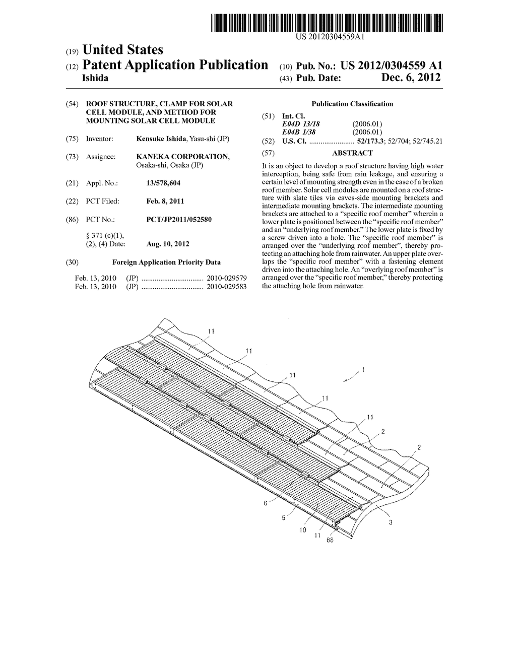 ROOF STRUCTURE, CLAMP FOR SOLAR CELL MODULE, AND METHOD FOR MOUNTING SOLAR     CELL MODULE - diagram, schematic, and image 01