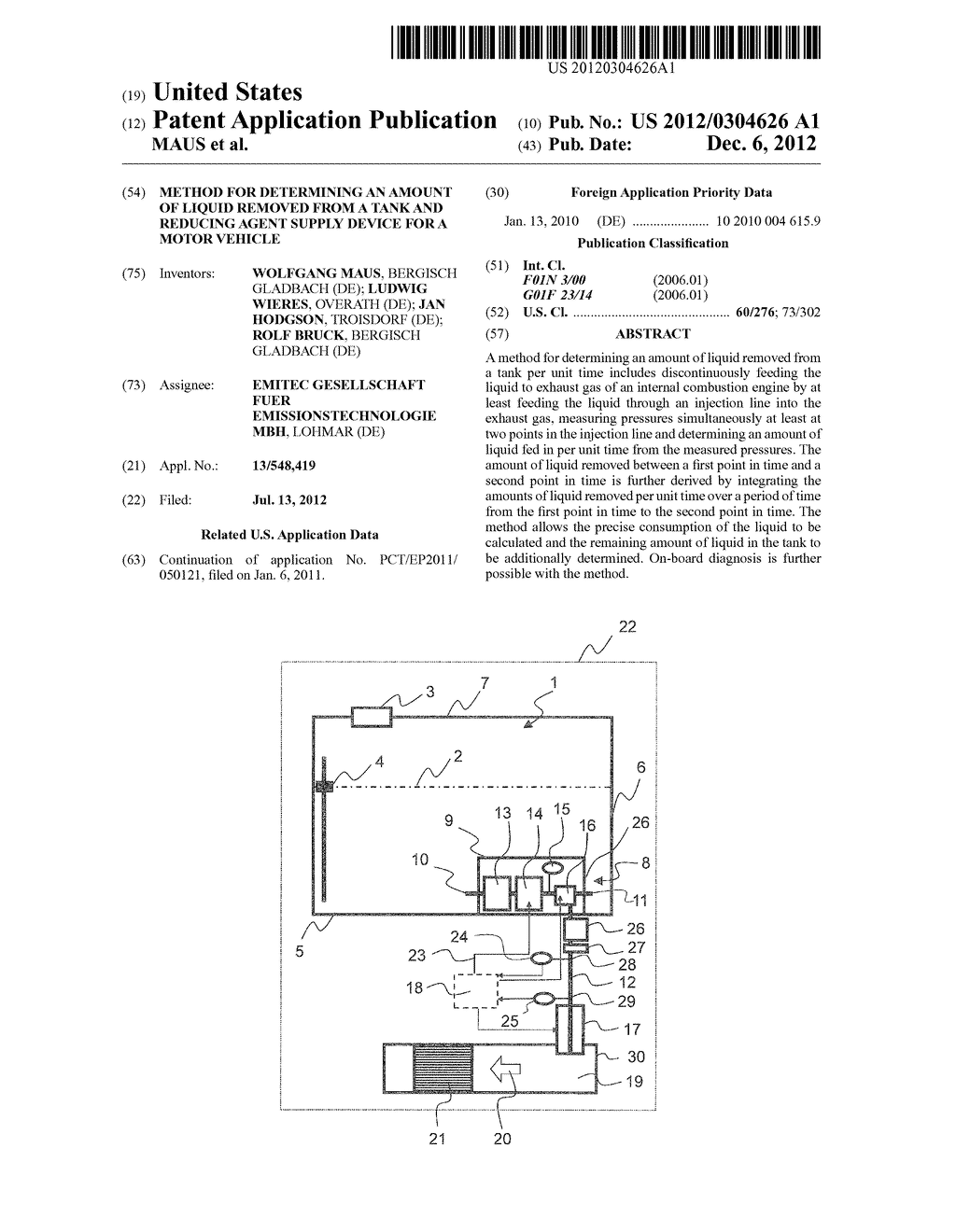 METHOD FOR DETERMINING AN AMOUNT OF LIQUID REMOVED FROM A TANK AND     REDUCING AGENT SUPPLY DEVICE FOR A MOTOR VEHICLE - diagram, schematic, and image 01