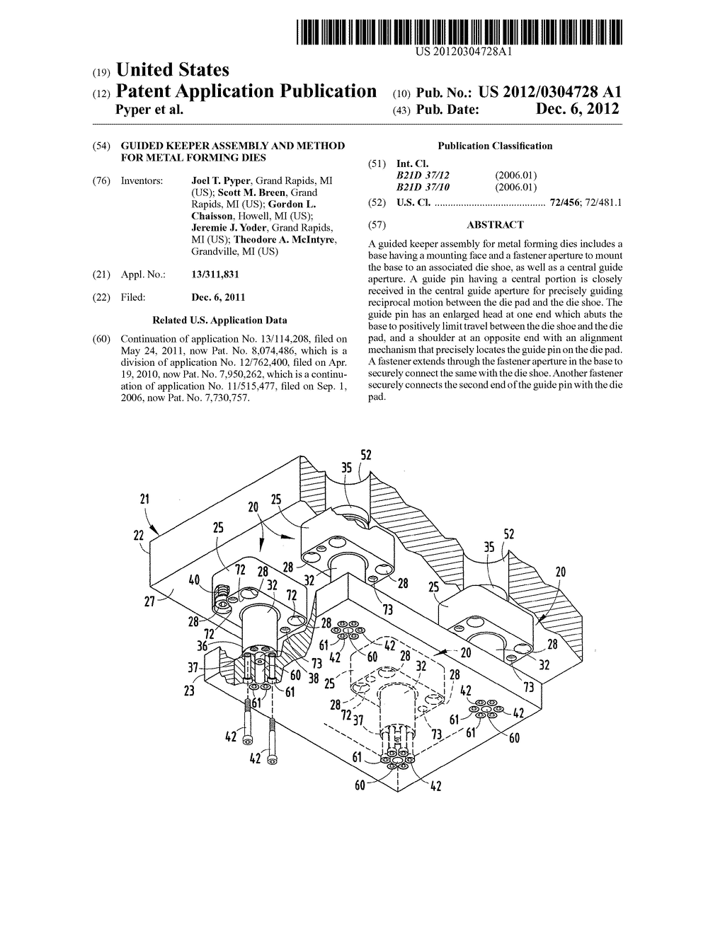 GUIDED KEEPER ASSEMBLY AND METHOD FOR METAL FORMING DIES - diagram, schematic, and image 01