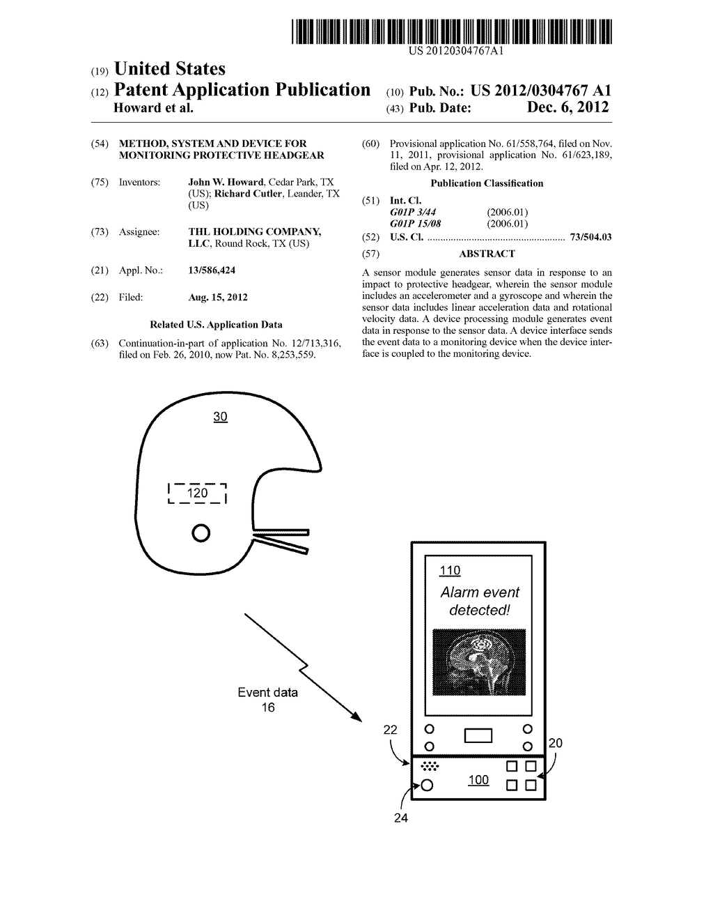 METHOD, SYSTEM AND DEVICE FOR MONITORING PROTECTIVE HEADGEAR - diagram, schematic, and image 01