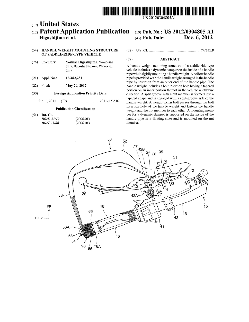 HANDLE WEIGHT MOUNTING STRUCTURE OF SADDLE-RIDE-TYPE VEHICLE - diagram, schematic, and image 01