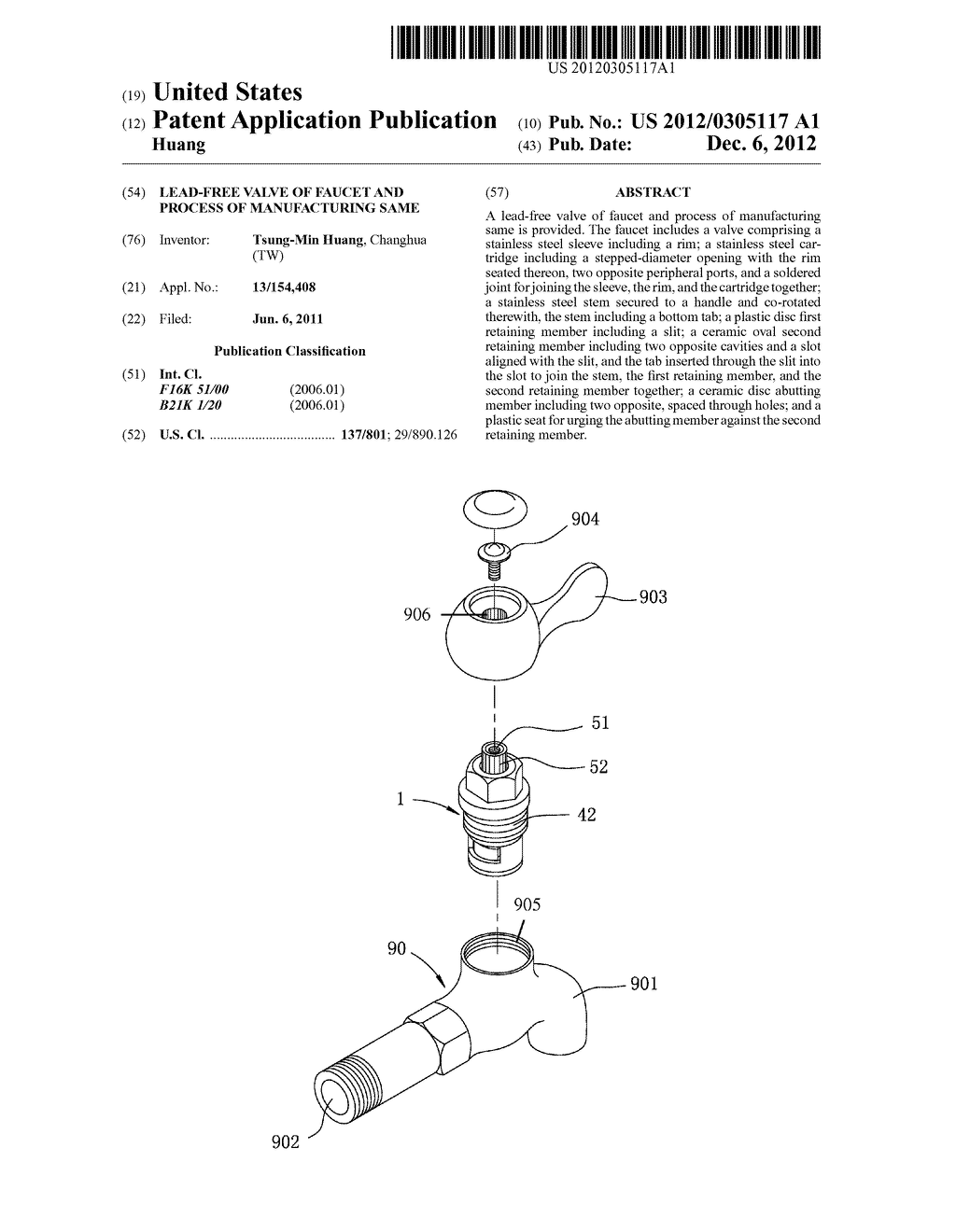 Lead-free valve of faucet and process of manufacturing same - diagram, schematic, and image 01