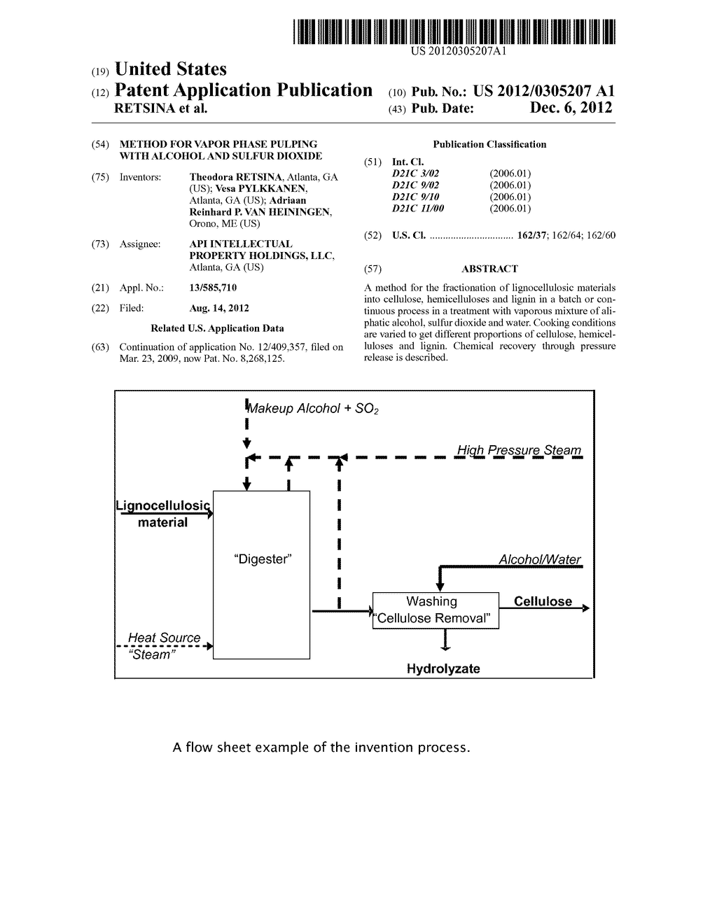 METHOD FOR VAPOR PHASE PULPING WITH ALCOHOL AND SULFUR DIOXIDE - diagram, schematic, and image 01