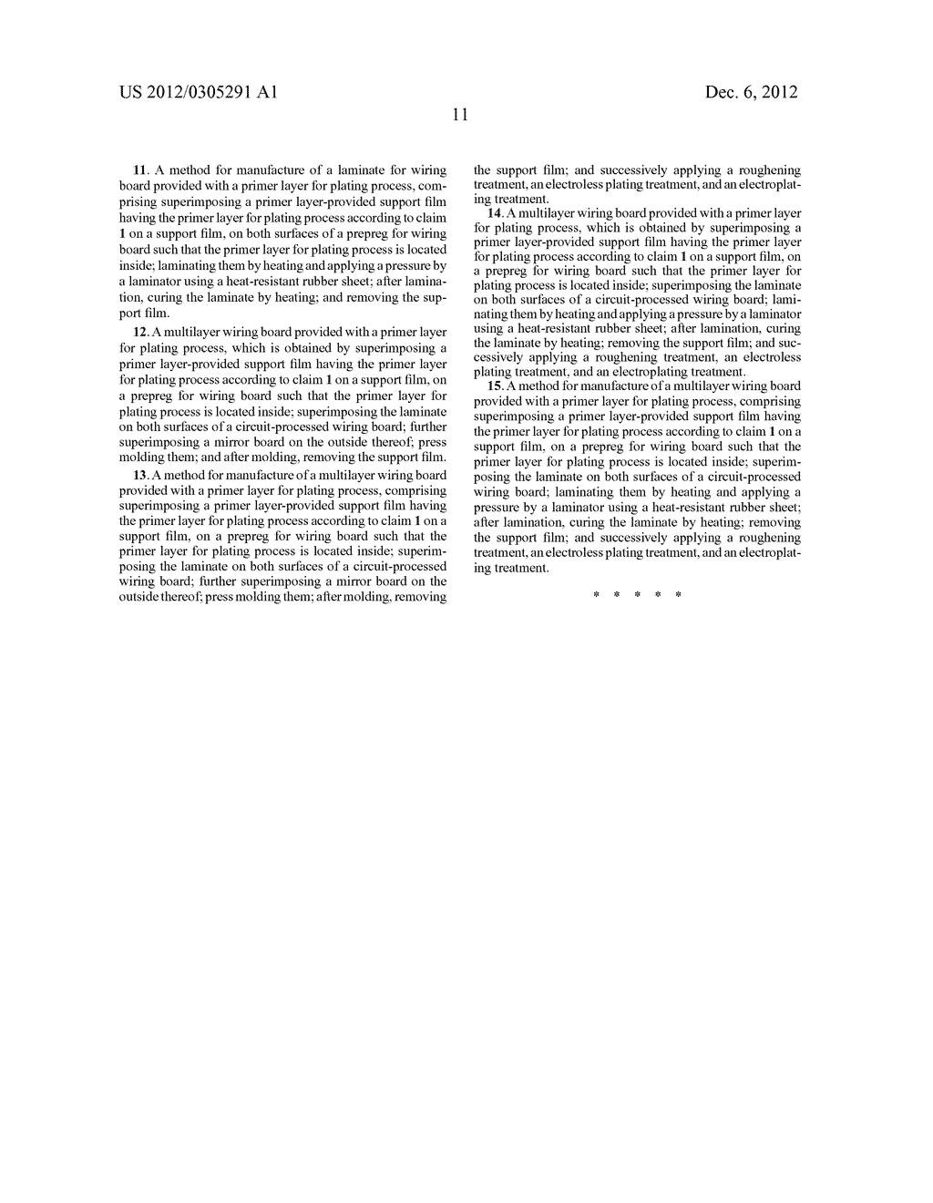 PRIMER LAYER FOR PLATING PROCESS, LAMINATE FOR WIRING BOARD AND METHOD FOR     MANUFACTURE THEREOF, MULTILAYER WIRING BOARD AND METHOD FOR MANUFACTURE     THEREOF - diagram, schematic, and image 12