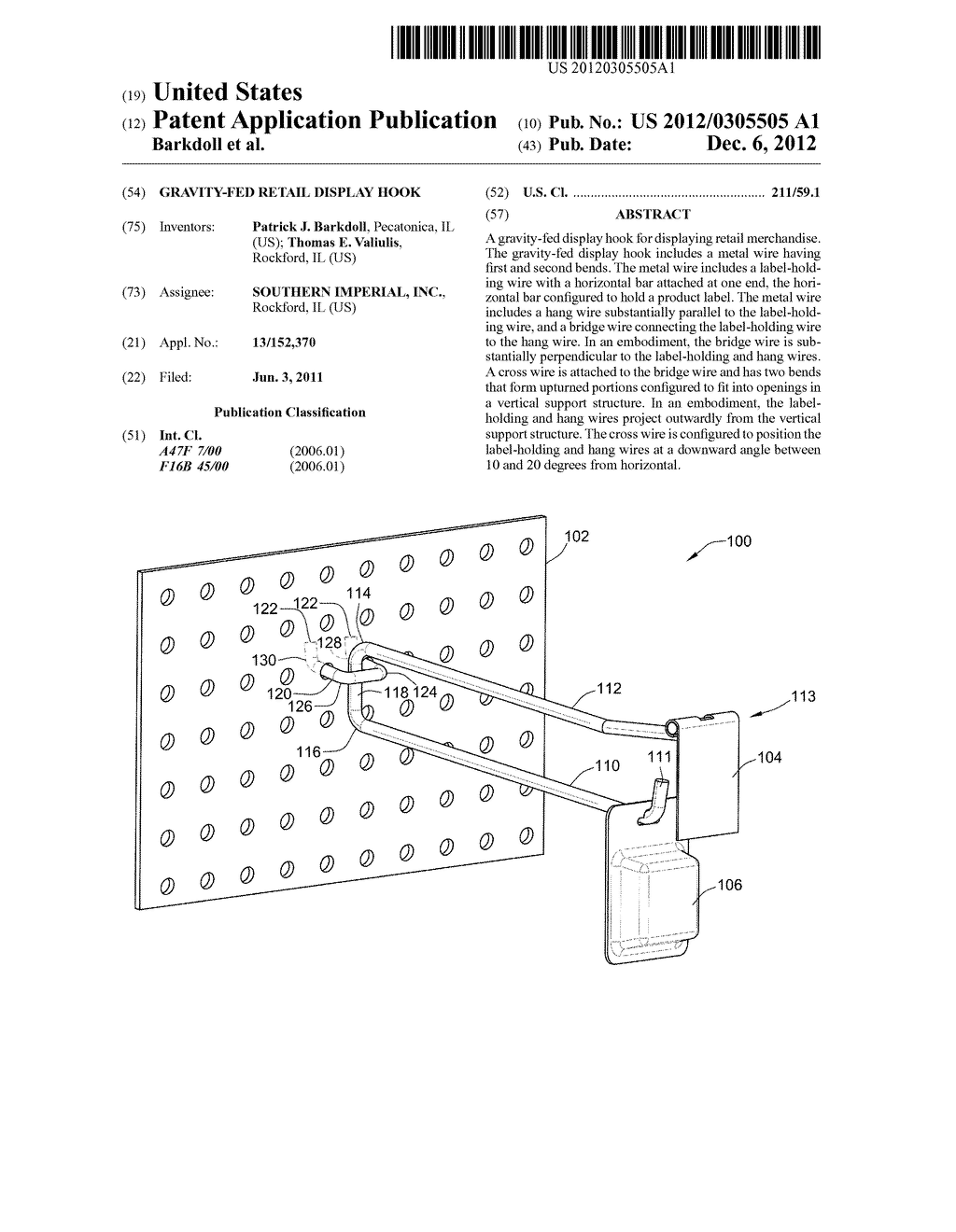 Gravity-Fed Retail Display Hook - diagram, schematic, and image 01