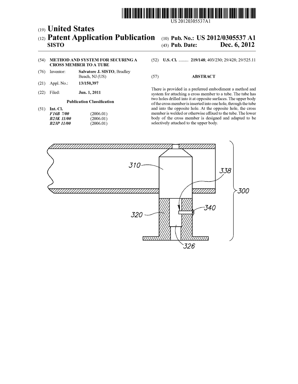 METHOD AND SYSTEM FOR SECURING A CROSS MEMBER TO A TUBE - diagram, schematic, and image 01