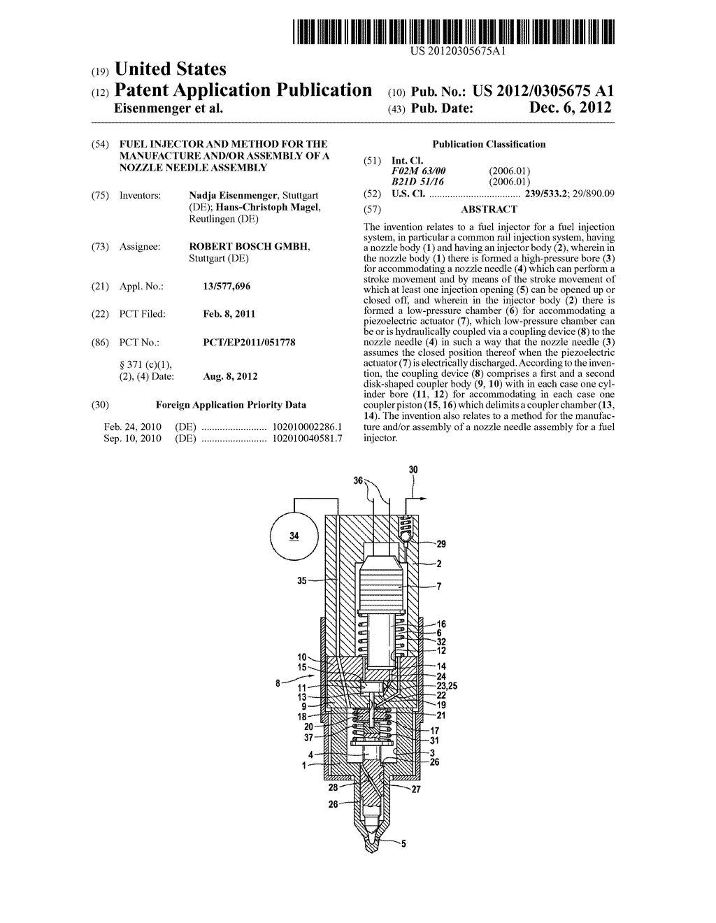 FUEL INJECTOR AND METHOD FOR THE MANUFACTURE AND/OR ASSEMBLY OF A NOZZLE     NEEDLE ASSEMBLY - diagram, schematic, and image 01