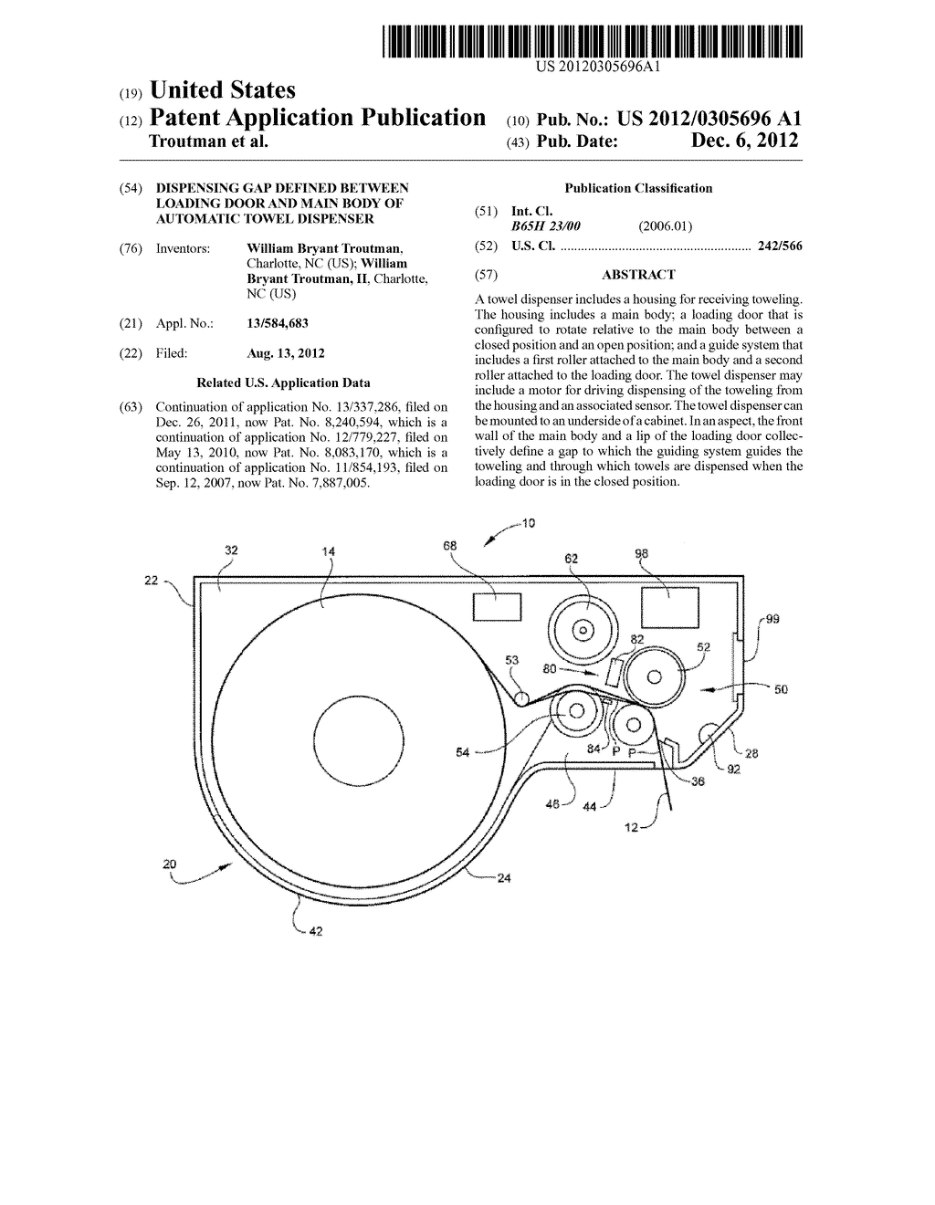 DISPENSING GAP DEFINED BETWEEN LOADING DOOR AND MAIN BODY OF AUTOMATIC     TOWEL DISPENSER - diagram, schematic, and image 01