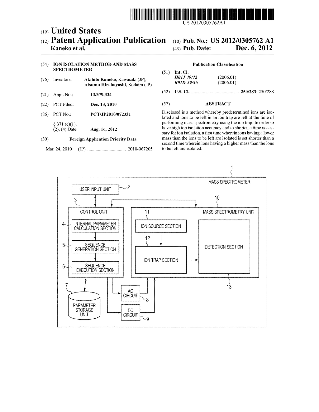 ION ISOLATION METHOD AND MASS SPECTROMETER - diagram, schematic, and image 01