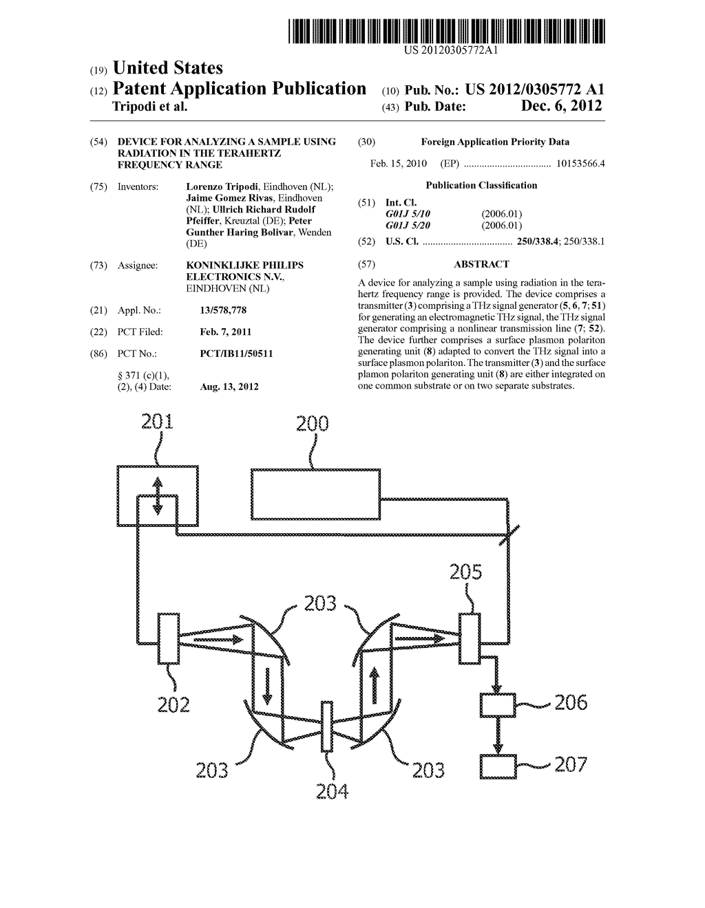 DEVICE FOR ANALYZING A SAMPLE USING RADIATION IN THE TERAHERTZ FREQUENCY     RANGE - diagram, schematic, and image 01