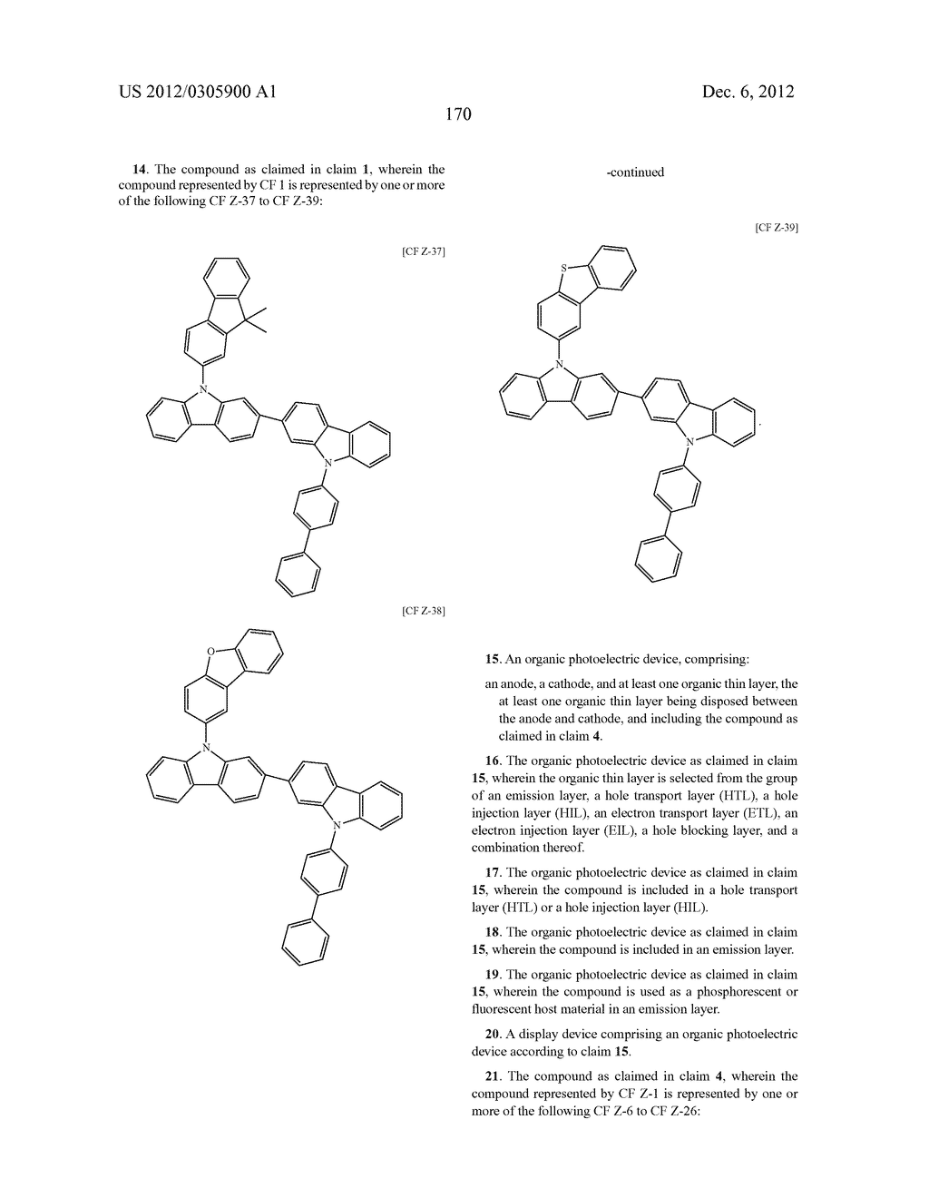 COMPOUND FOR ORGANIC PHOTOELECTRIC DEVICE AND ORGANIC PHOTOELECTRIC DEVICE     INCLUDING THE SAME - diagram, schematic, and image 173