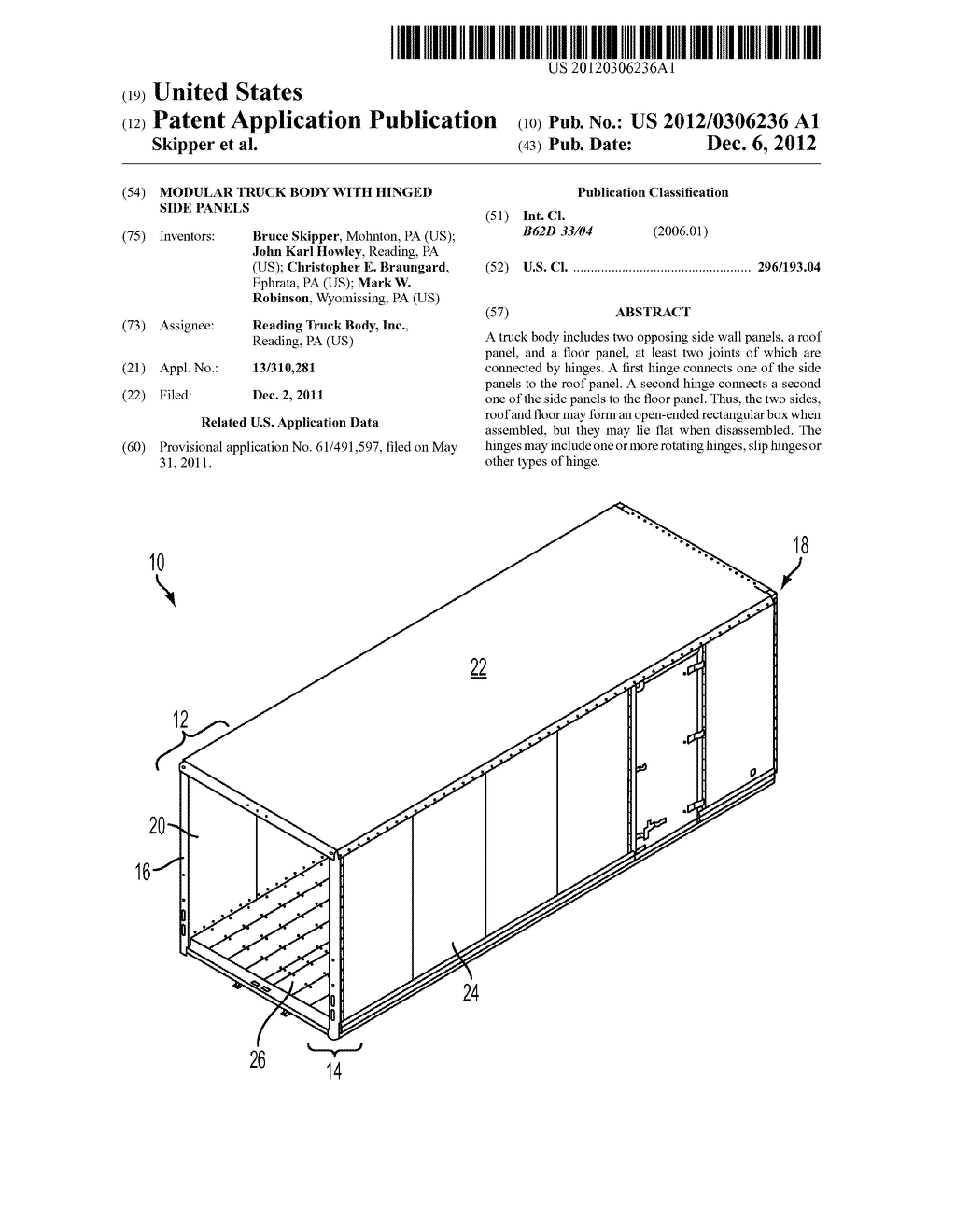 MODULAR TRUCK BODY WITH HINGED SIDE PANELS - diagram, schematic, and image 01