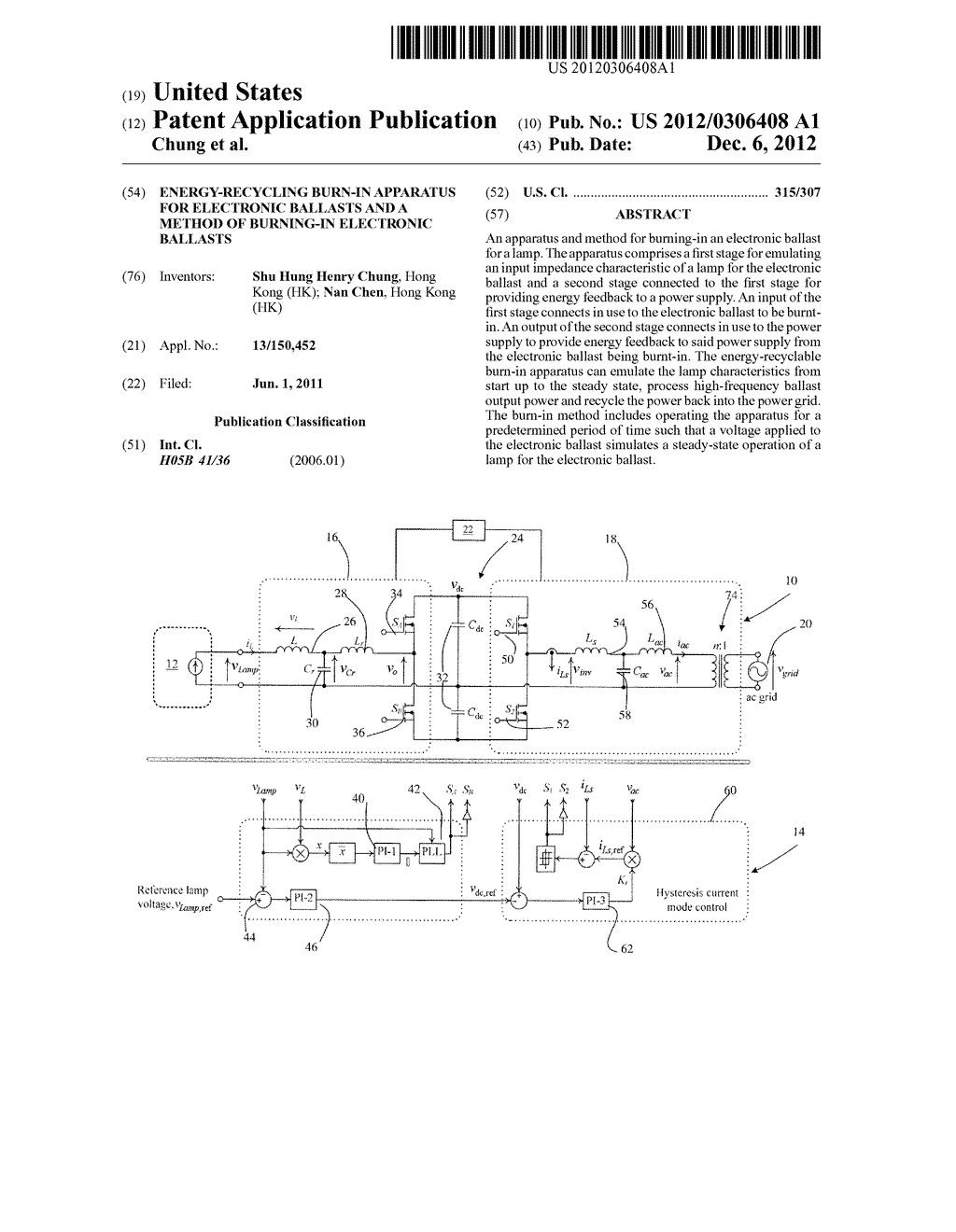 ENERGY-RECYCLING BURN-IN APPARATUS FOR ELECTRONIC BALLASTS AND A METHOD OF     BURNING-IN ELECTRONIC BALLASTS - diagram, schematic, and image 01