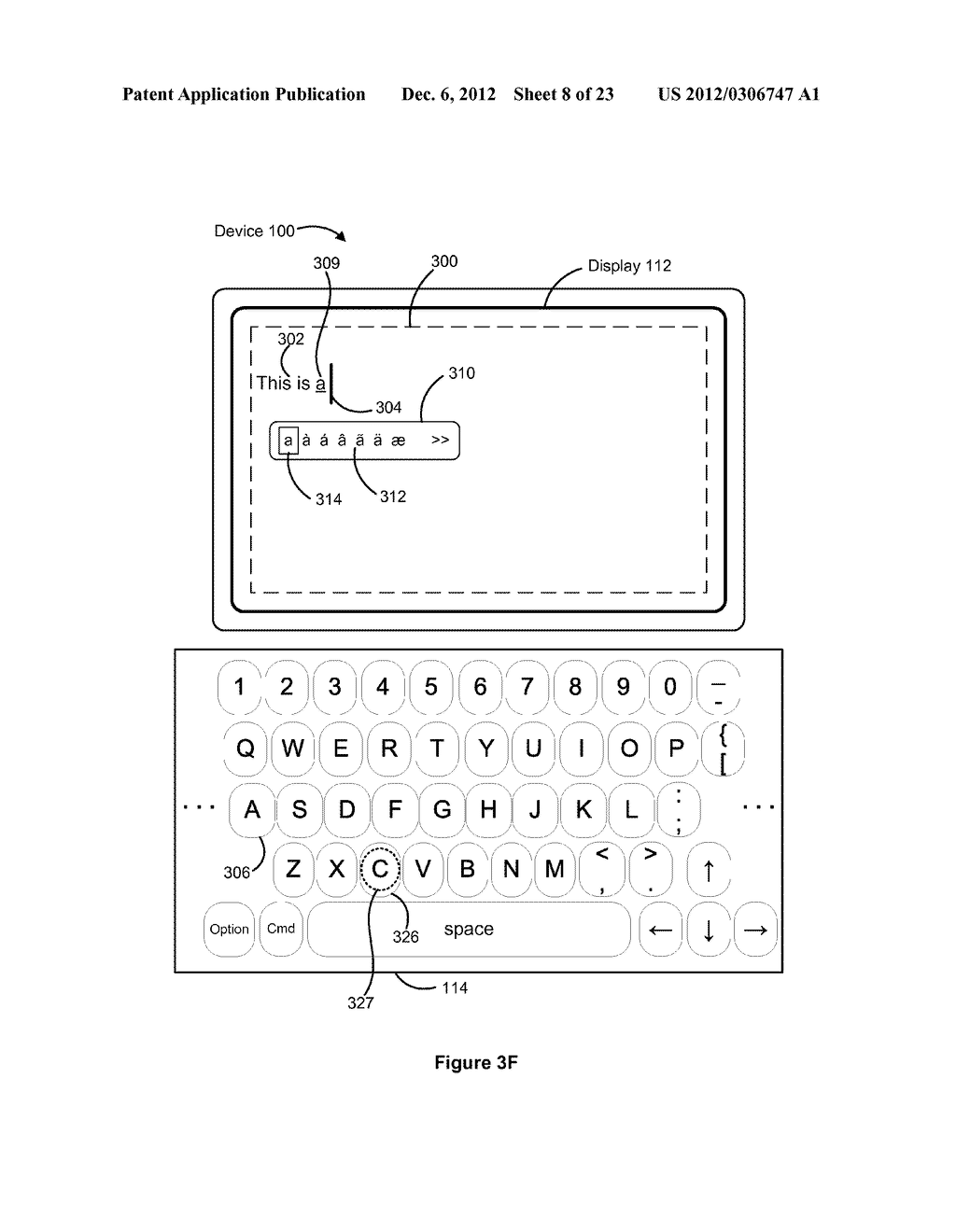 Device, Method, and Graphical User Interface for Entering Alternate     Characters with a Physical Keyboard - diagram, schematic, and image 09