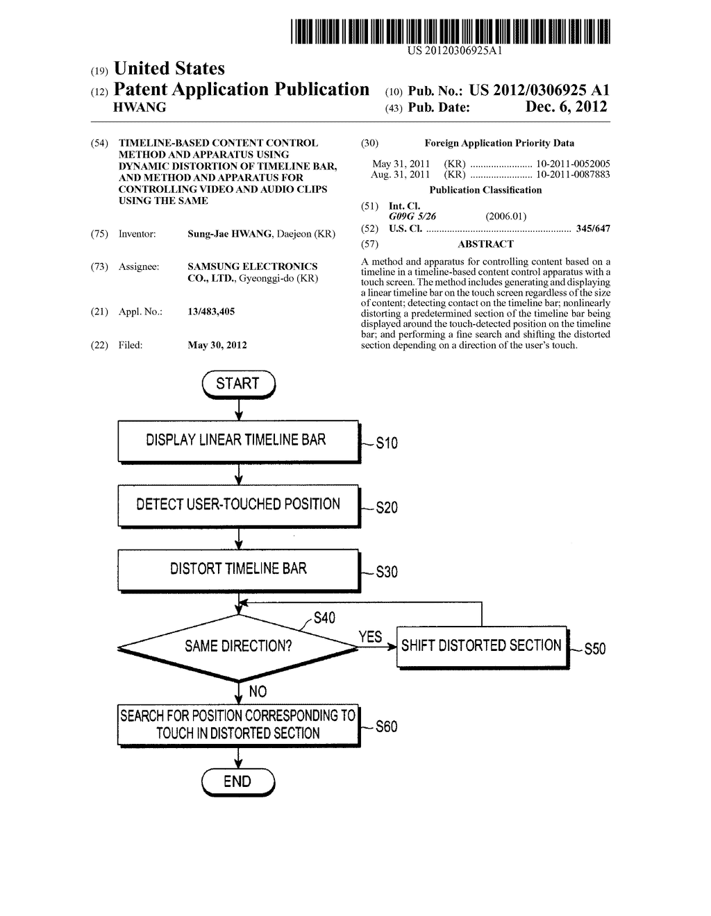 TIMELINE-BASED CONTENT CONTROL METHOD AND APPARATUS USING DYNAMIC     DISTORTION OF TIMELINE BAR, AND METHOD AND APPARATUS FOR CONTROLLING     VIDEO AND AUDIO CLIPS USING THE SAME - diagram, schematic, and image 01