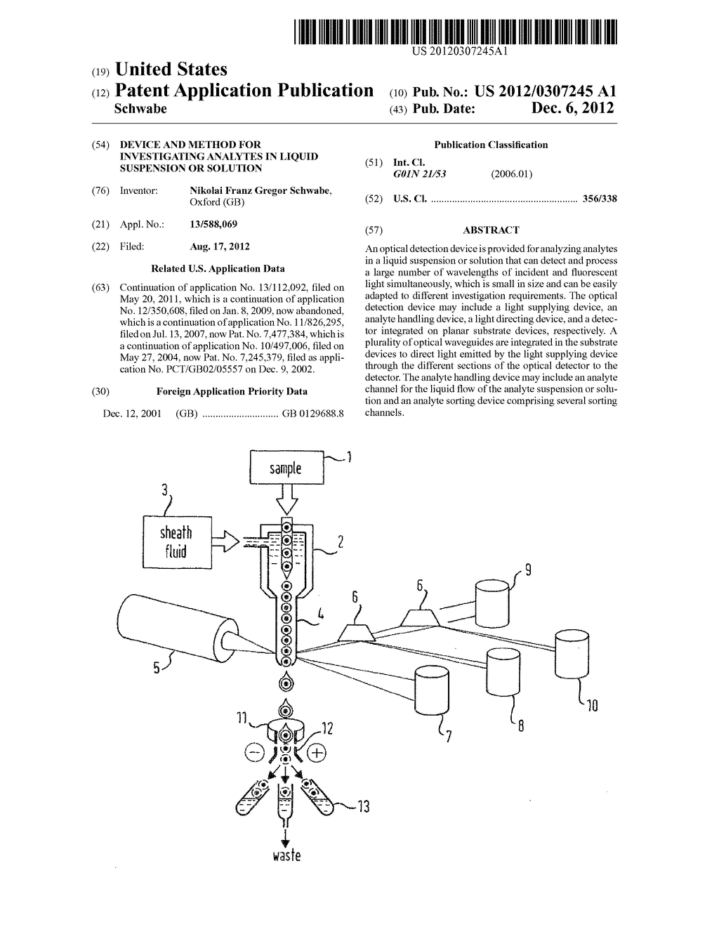 DEVICE AND METHOD FOR INVESTIGATING ANALYTES IN LIQUID SUSPENSION OR     SOLUTION - diagram, schematic, and image 01