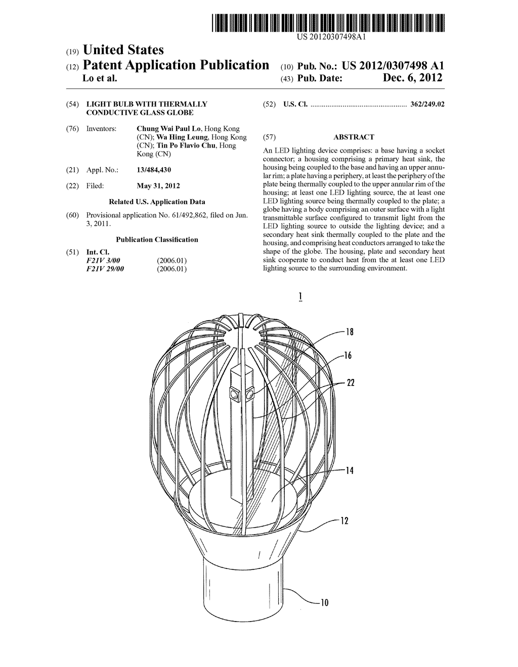 LIGHT BULB WITH THERMALLY CONDUCTIVE GLASS GLOBE - diagram, schematic, and image 01