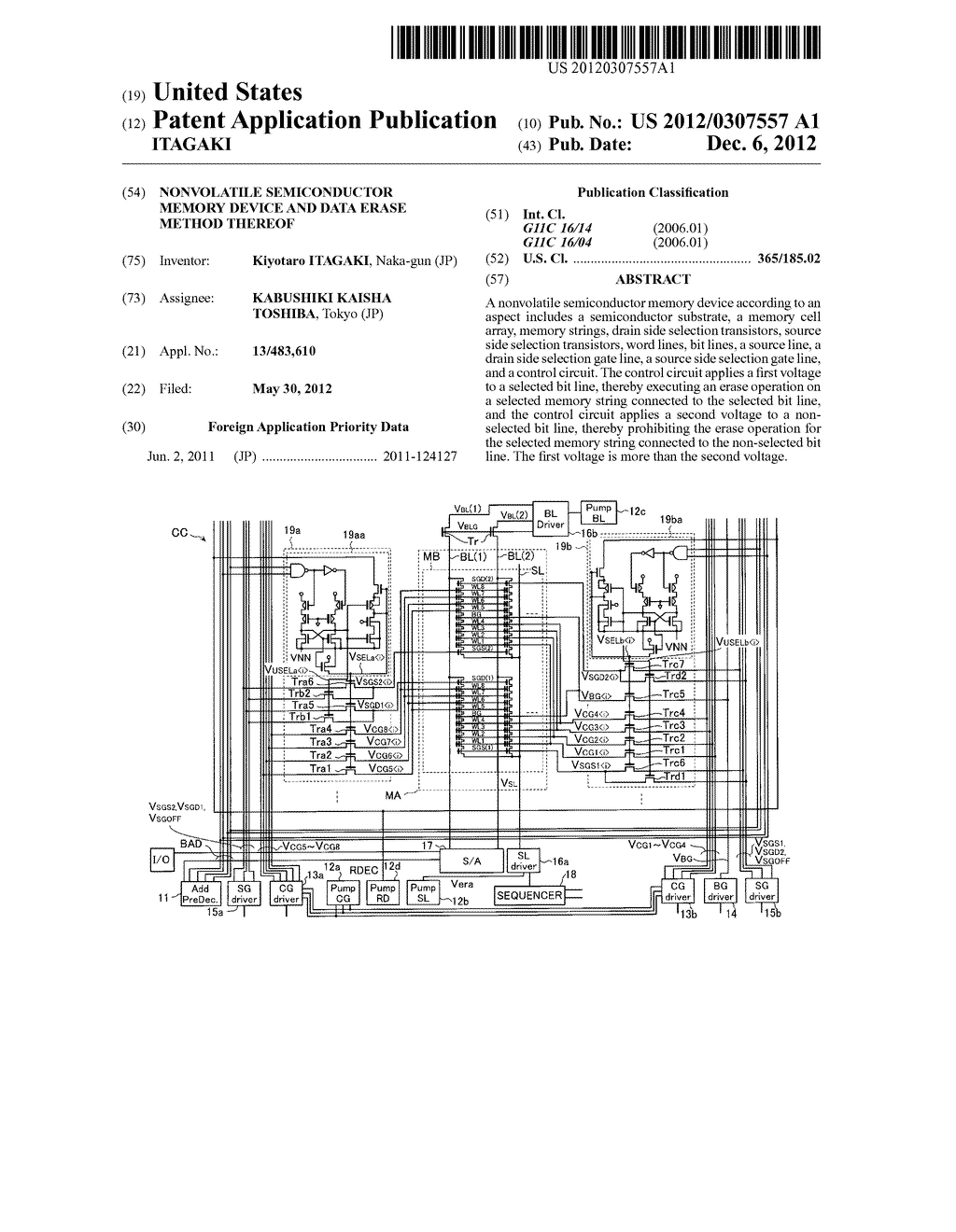 NONVOLATILE SEMICONDUCTOR MEMORY DEVICE AND DATA ERASE METHOD THEREOF - diagram, schematic, and image 01