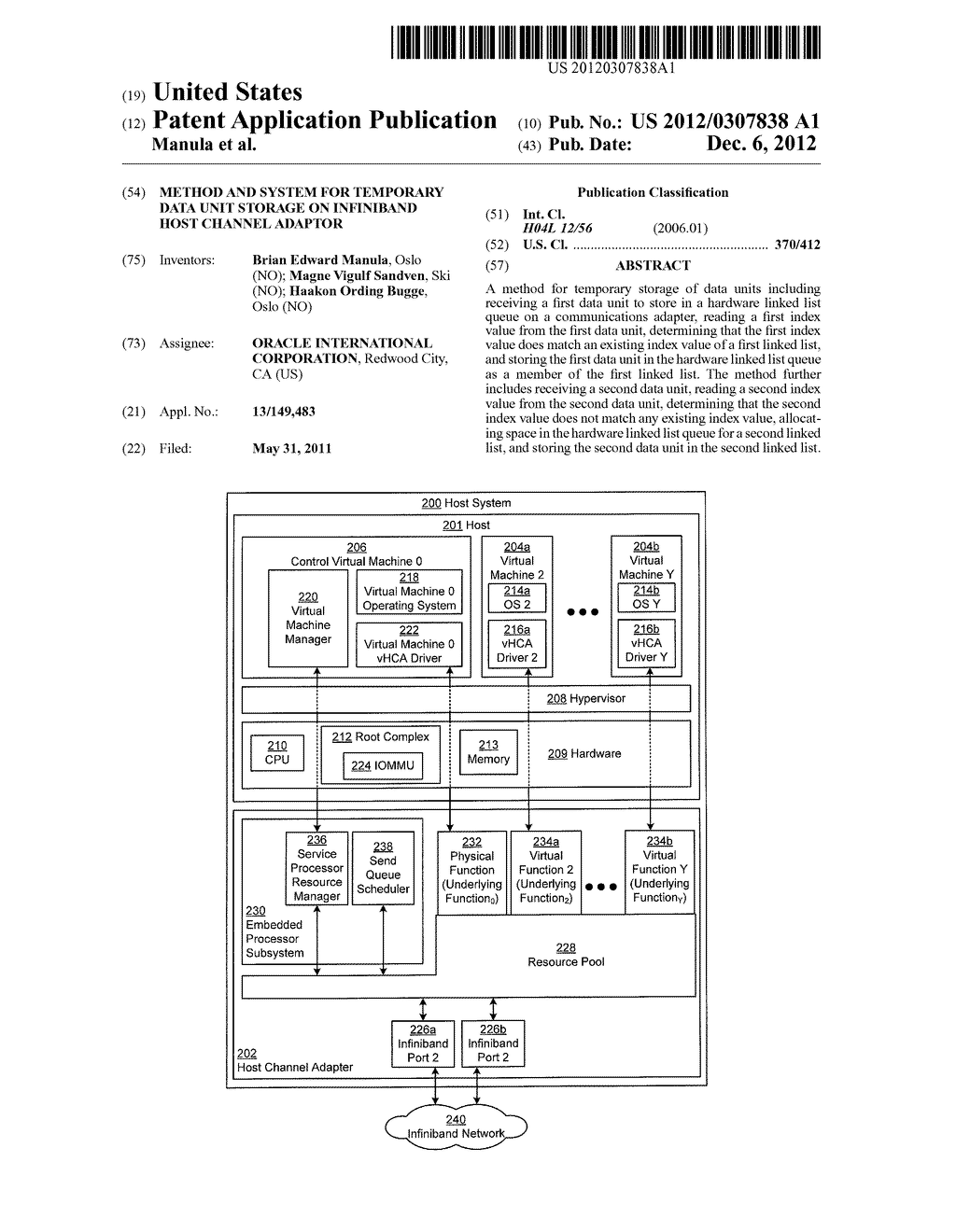 METHOD AND SYSTEM FOR TEMPORARY DATA UNIT STORAGE ON INFINIBAND HOST     CHANNEL ADAPTOR - diagram, schematic, and image 01