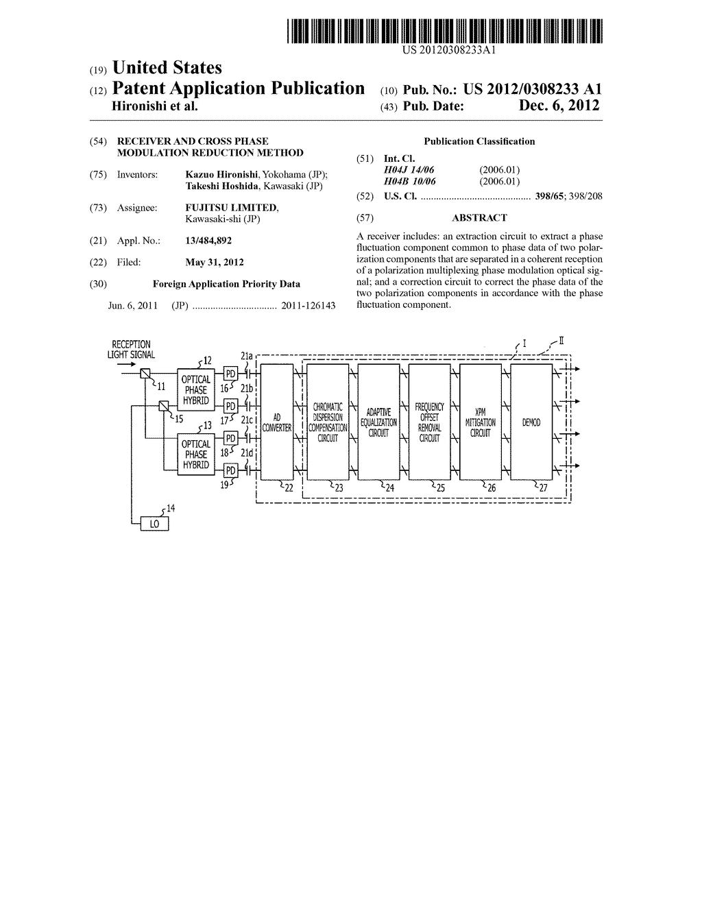 RECEIVER AND CROSS PHASE MODULATION REDUCTION METHOD - diagram, schematic, and image 01