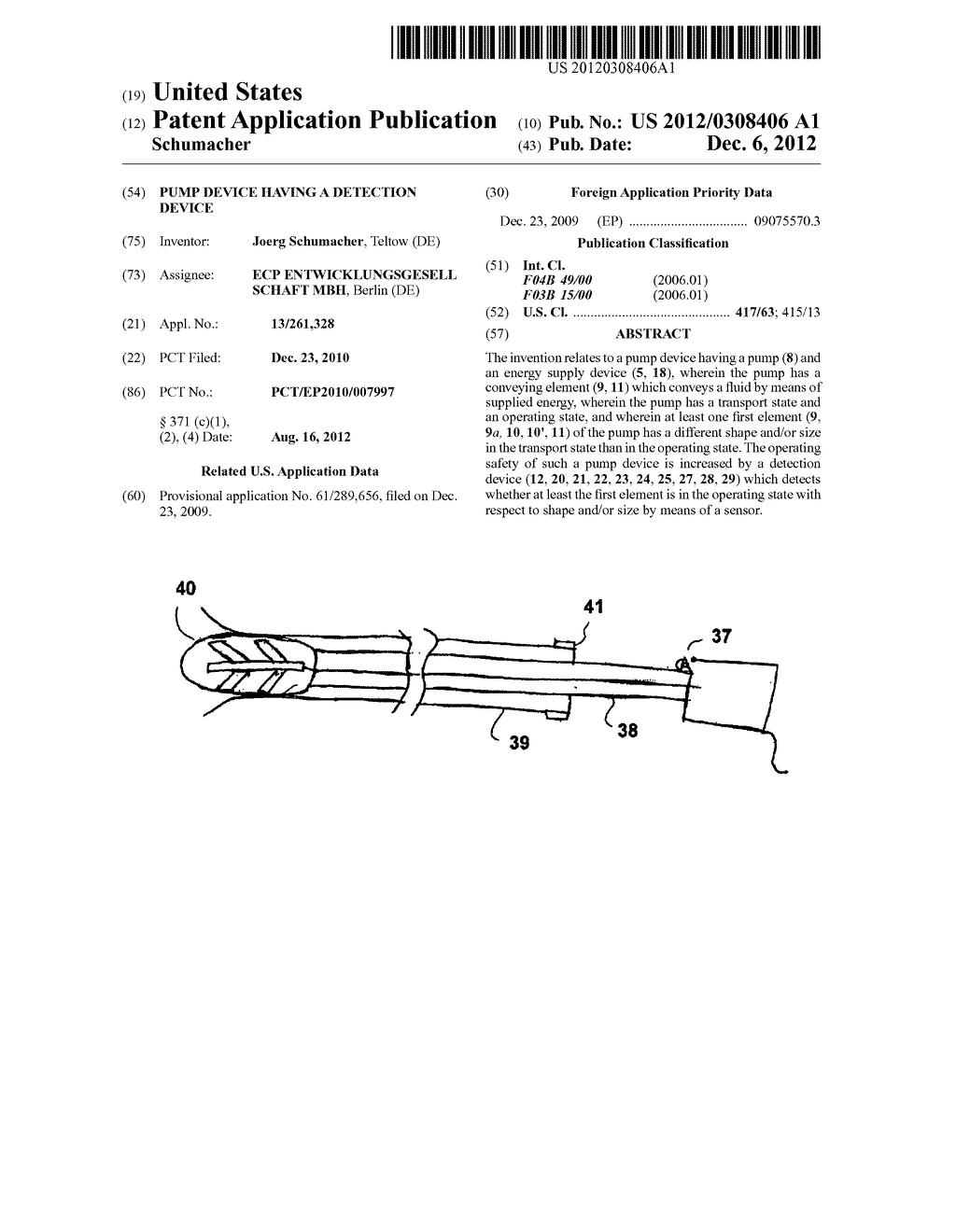 PUMP DEVICE HAVING A DETECTION DEVICE - diagram, schematic, and image 01