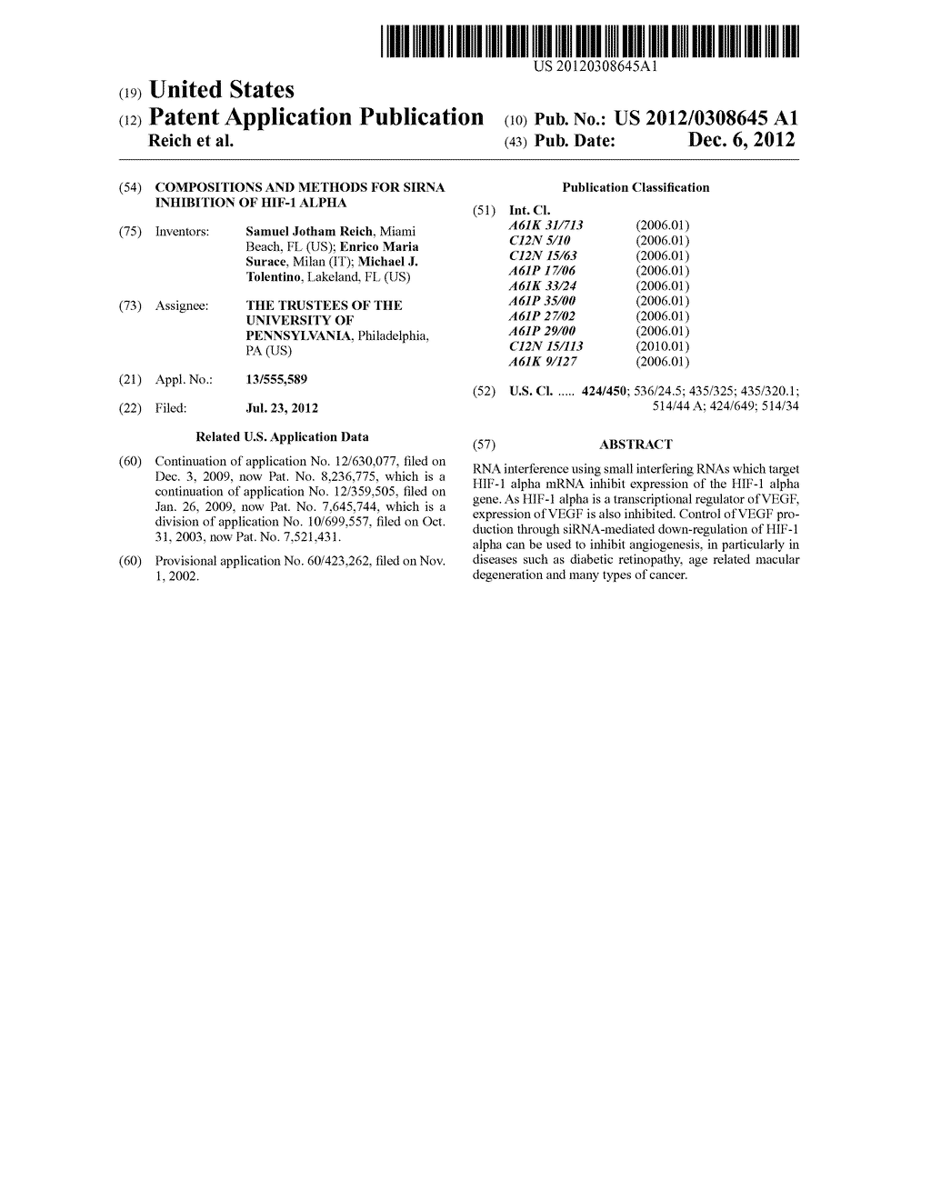 COMPOSITIONS AND METHODS FOR SIRNA INHIBITION OF HIF-1 ALPHA - diagram, schematic, and image 01