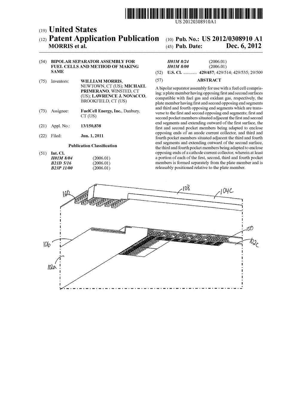 BIPOLAR SEPARATOR ASSEMBLY FOR FUEL CELLS AND METHOD OF MAKING SAME - diagram, schematic, and image 01