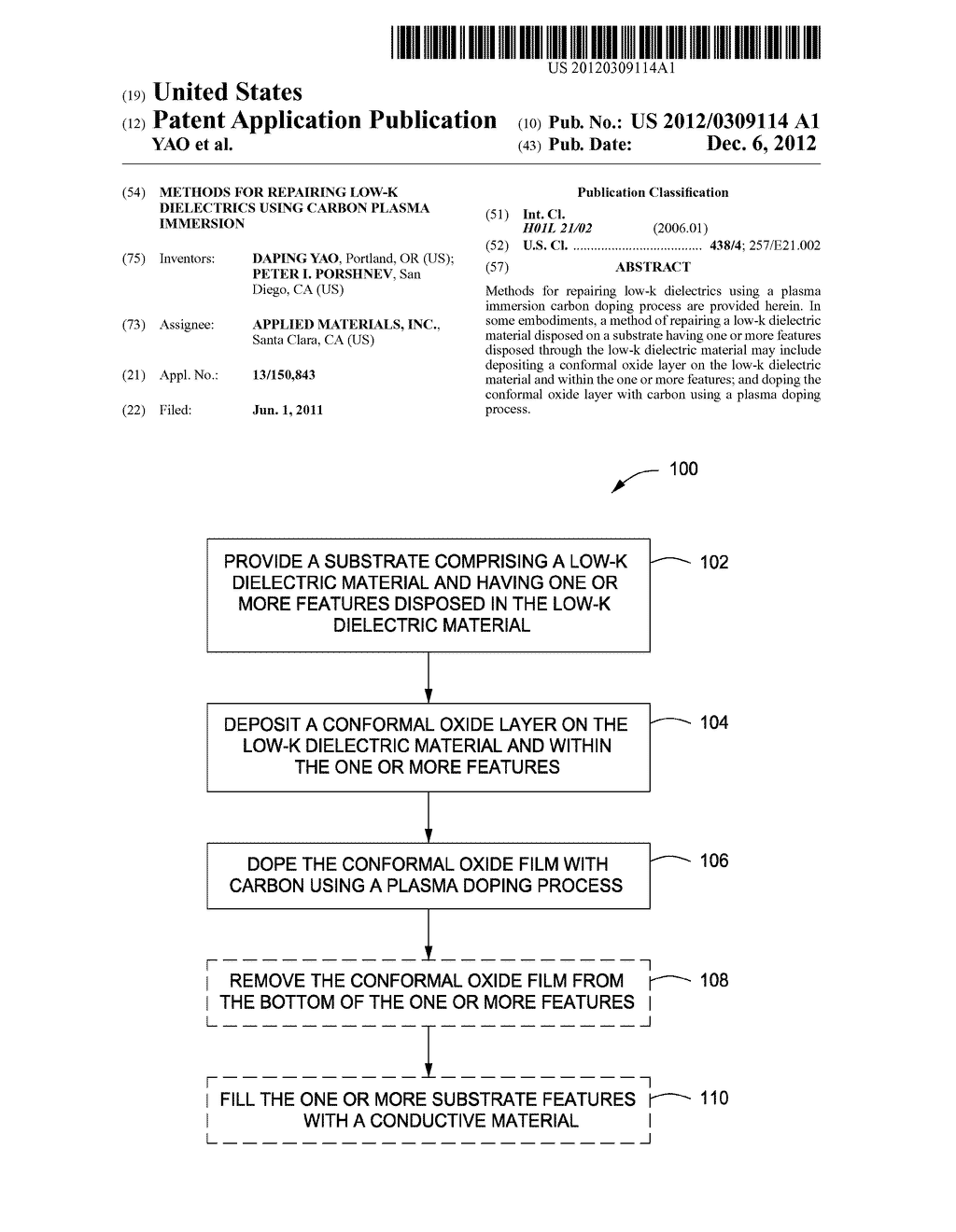 METHODS FOR REPAIRING LOW-K DIELECTRICS USING CARBON PLASMA IMMERSION - diagram, schematic, and image 01