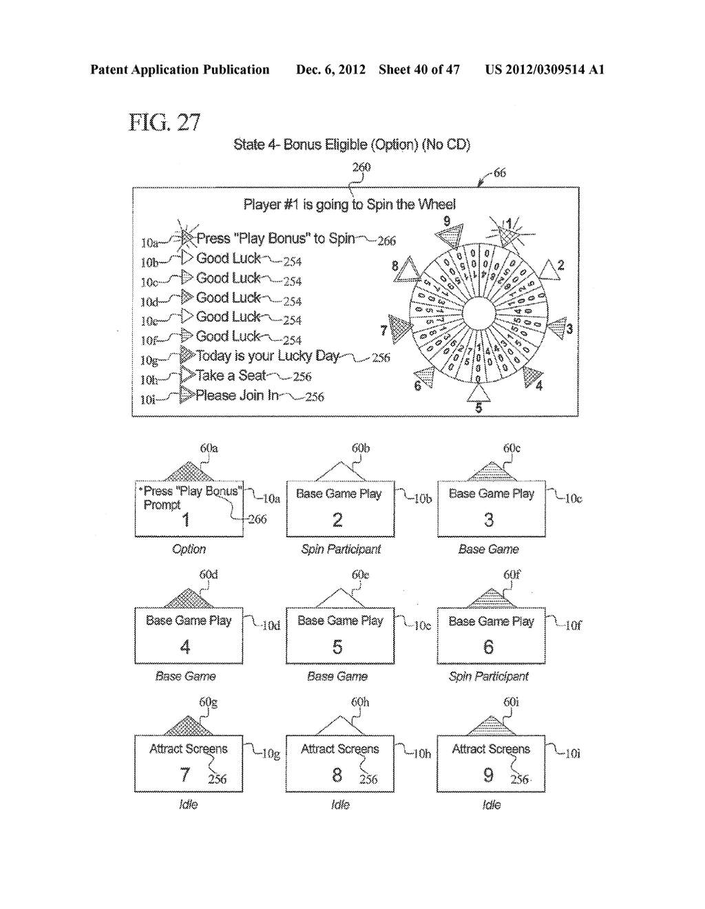 GAMING SYSTEM HAVING MULTIPLE GAMING DEVICES THAT SHARE A MULTI-OUTCOME     DISPLAY - diagram, schematic, and image 41