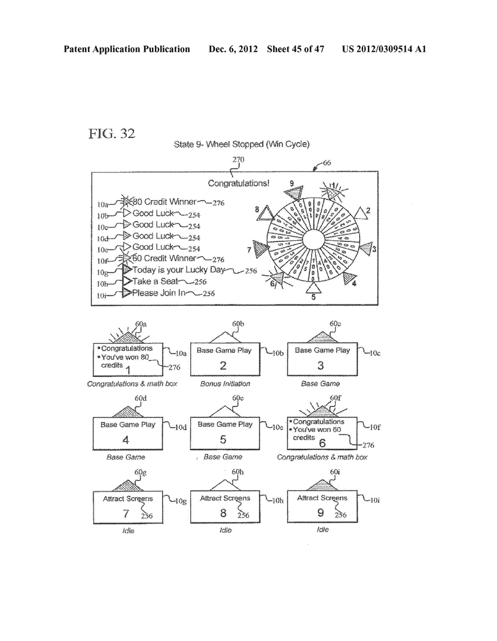 GAMING SYSTEM HAVING MULTIPLE GAMING DEVICES THAT SHARE A MULTI-OUTCOME     DISPLAY - diagram, schematic, and image 46