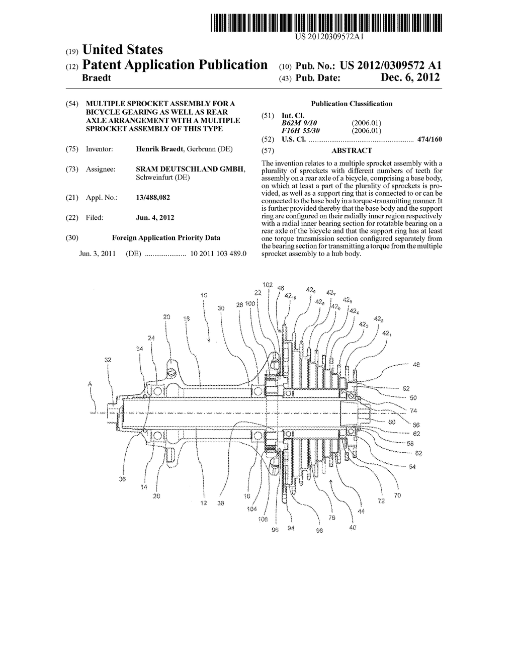 Multiple Sprocket Assembly for a Bicycle Gearing as Well as Rear Axle     Arrangement with a Multiple Sprocket Assembly of this Type - diagram, schematic, and image 01