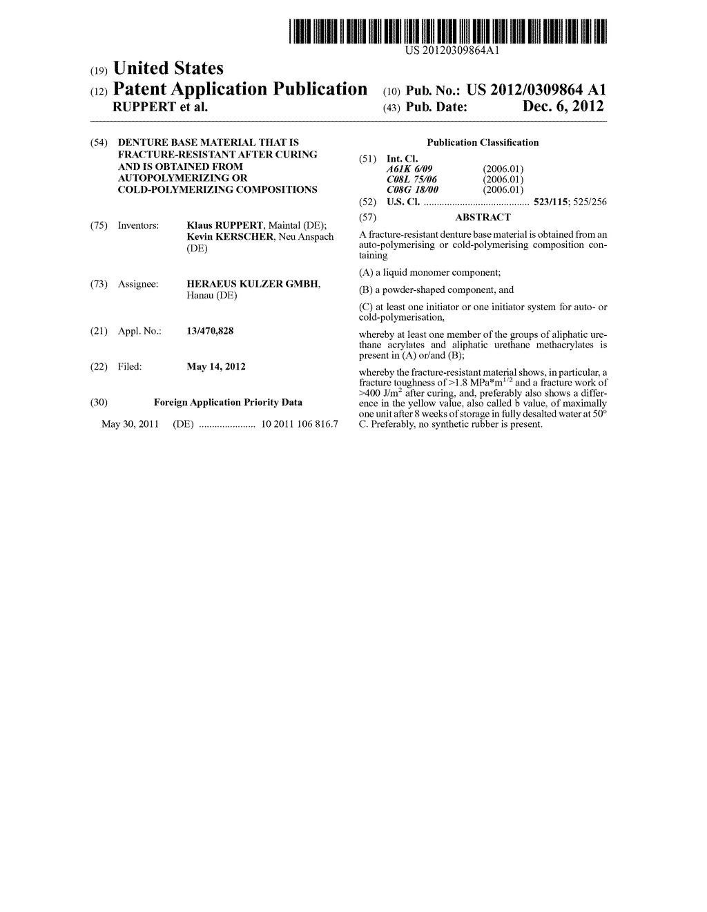 DENTURE BASE MATERIAL THAT IS FRACTURE-RESISTANT AFTER CURING AND IS     OBTAINED FROM AUTOPOLYMERIZING OR COLD-POLYMERIZING COMPOSITIONS - diagram, schematic, and image 01