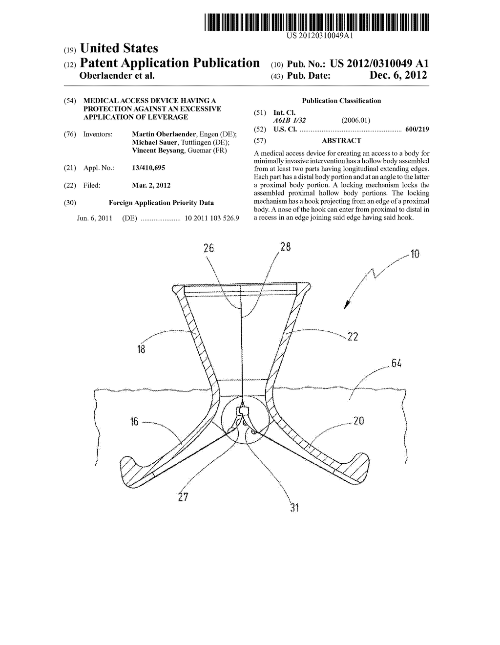 Medical Access Device Having A Protection Against An Excessive Application     Of Leverage - diagram, schematic, and image 01