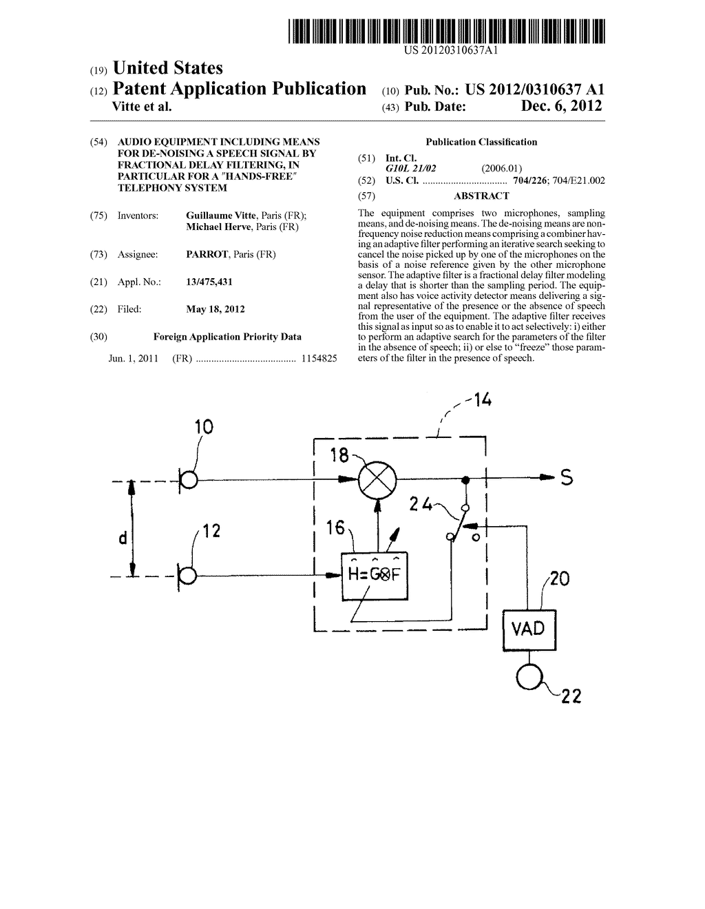 AUDIO EQUIPMENT INCLUDING MEANS FOR DE-NOISING A SPEECH SIGNAL BY     FRACTIONAL DELAY FILTERING, IN PARTICULAR FOR A 