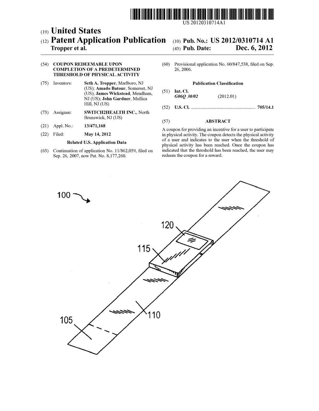 COUPON REDEEMABLE UPON COMPLETION OF A PREDETERMINED THRESHOLD OF PHYSICAL     ACTIVITY - diagram, schematic, and image 01