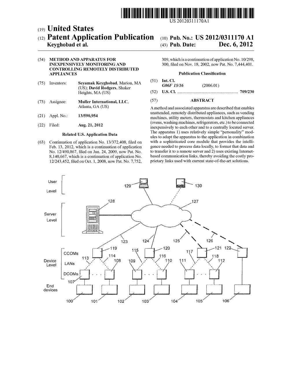 METHOD AND APPARATUS FOR INEXPENSIVELY MONITORING AND CONTROLLING REMOTELY     DISTRIBUTED APPLIANCES - diagram, schematic, and image 01