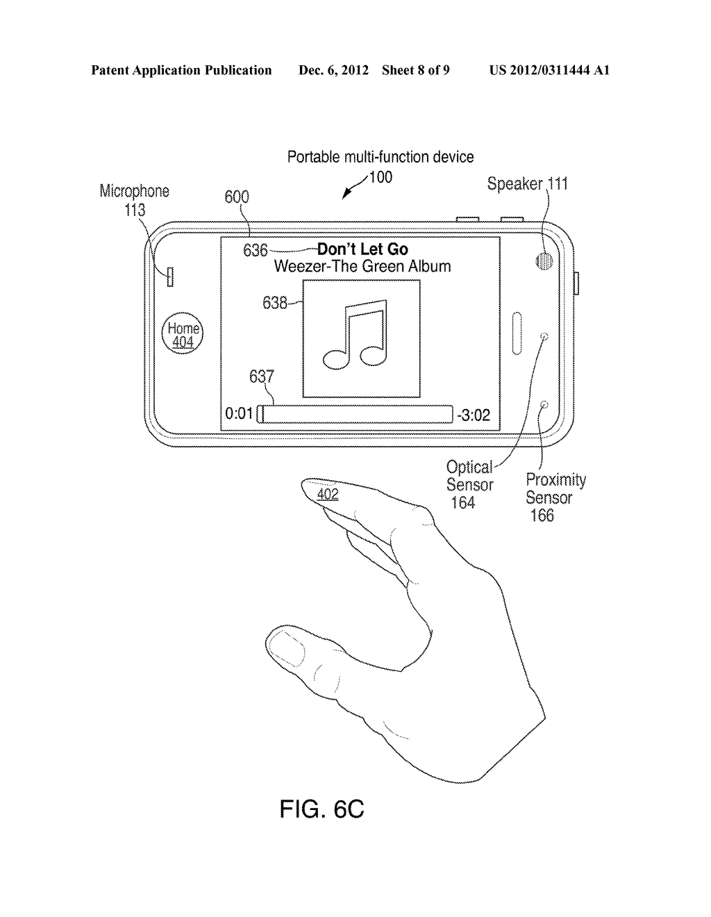 PORTABLE MULTIFUNCTION DEVICE, METHOD, AND GRAPHICAL USER INTERFACE FOR     CONTROLLING MEDIA PLAYBACK USING GESTURES - diagram, schematic, and image 09