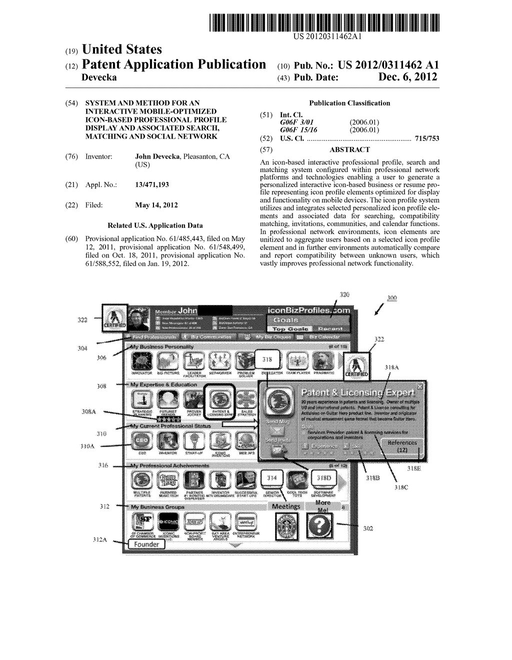 SYSTEM AND METHOD FOR AN INTERACTIVE MOBILE-OPTIMIZED ICON-BASED     PROFESSIONAL PROFILE DISPLAY AND ASSOCIATED SEARCH, MATCHING AND SOCIAL     NETWORK - diagram, schematic, and image 01