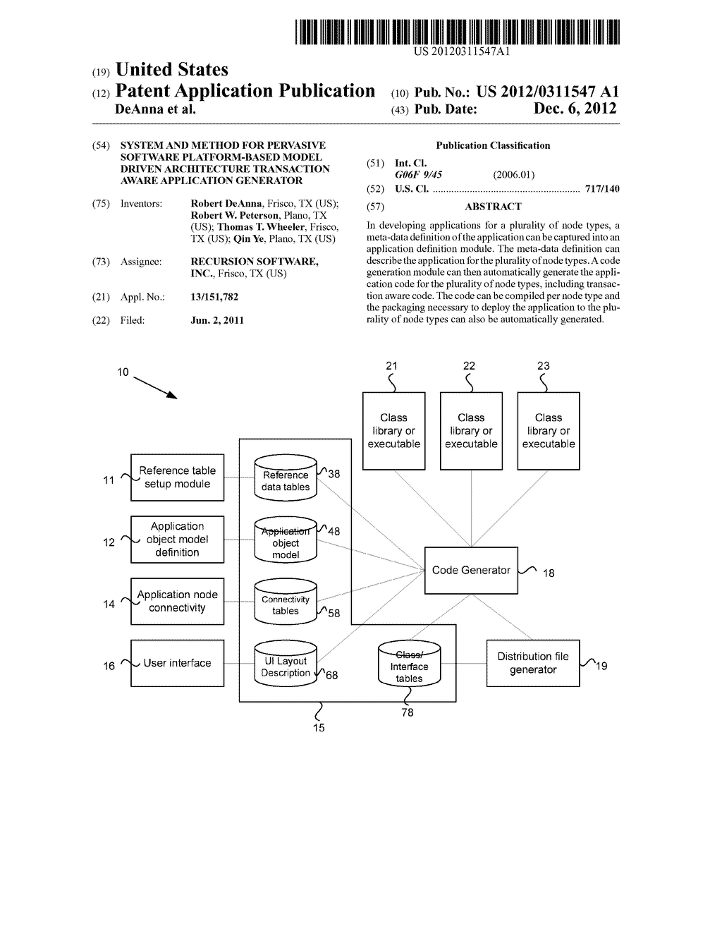 SYSTEM AND METHOD FOR PERVASIVE SOFTWARE PLATFORM-BASED MODEL DRIVEN     ARCHITECTURE TRANSACTION AWARE APPLICATION GENERATOR - diagram, schematic, and image 01
