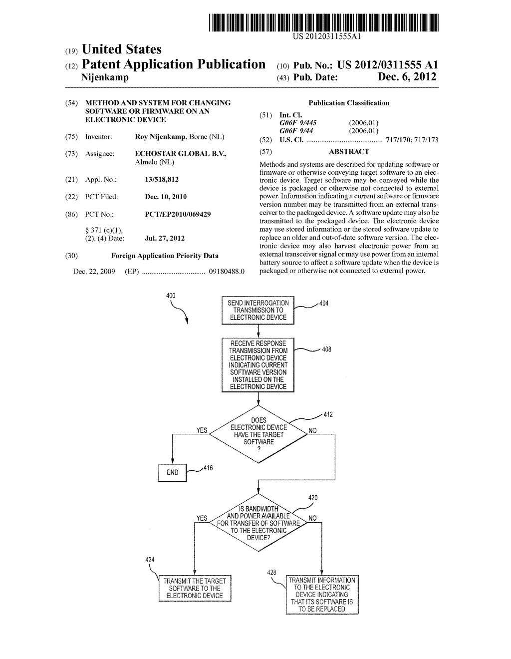 METHOD AND SYSTEM FOR CHANGING SOFTWARE OR FIRMWARE ON AN ELECTRONIC     DEVICE - diagram, schematic, and image 01